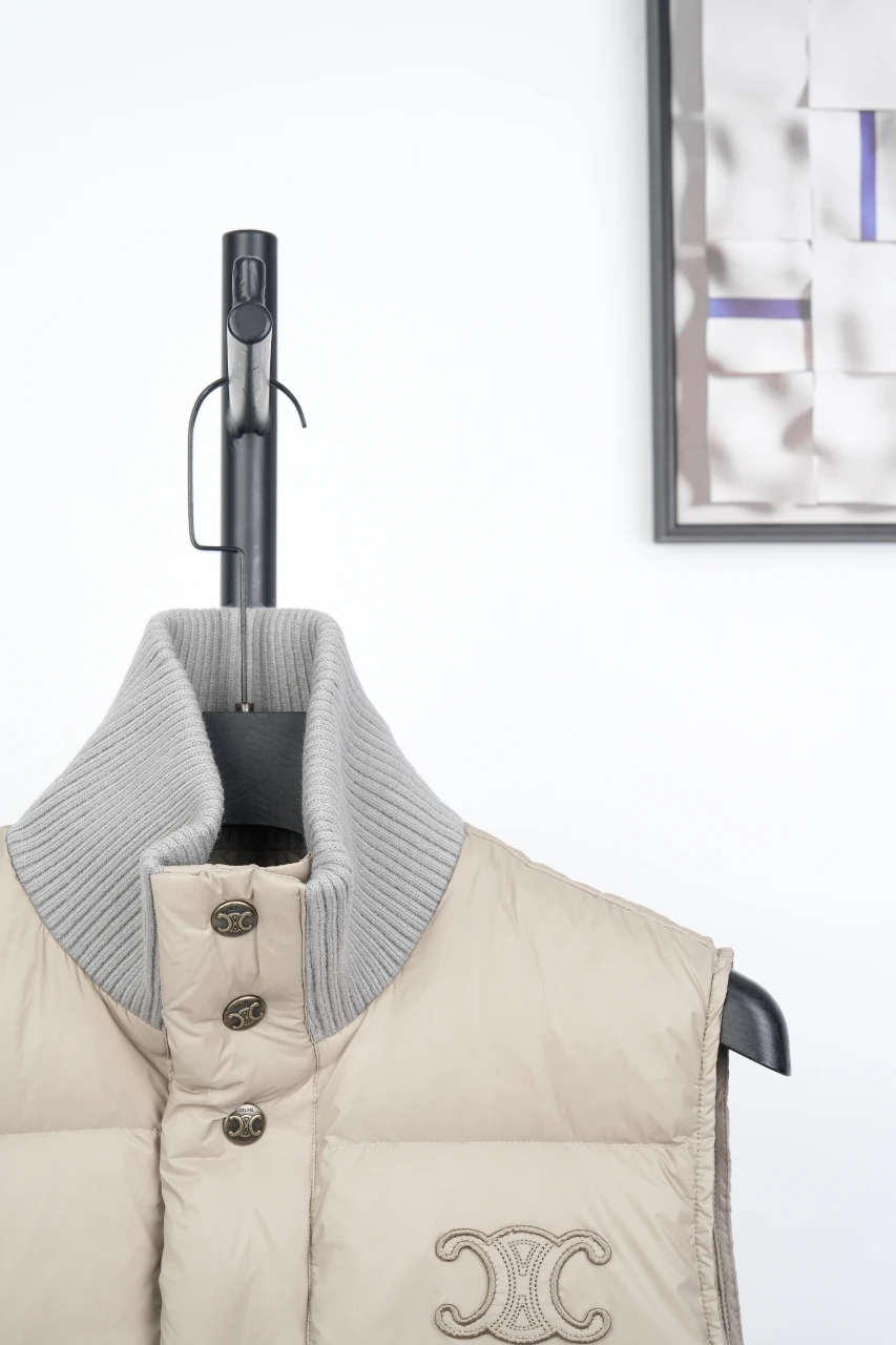 CELINE Beige Quilted Triomphe Stand-Collar Vest product photo from LabelPicks