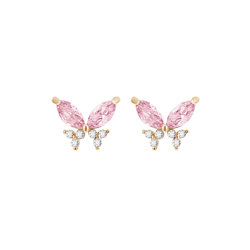 Butterfly-shaped purple crystal stud earrings, made of 999 sterling silver, with a chic and sophisticated look, small and delicate, featuring sparkling cubic zirconia, simple and elegant earrings
