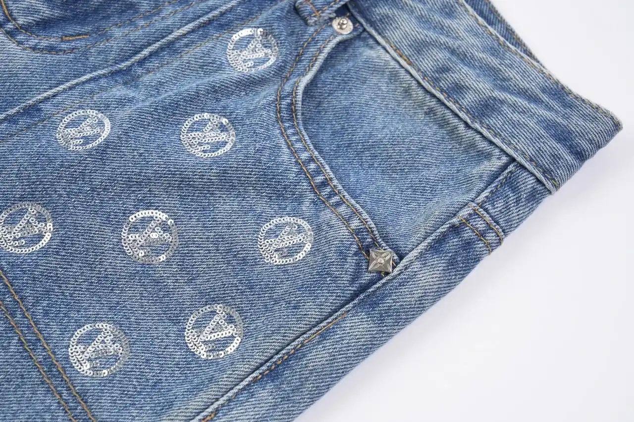 Louis Vuitton Light Blue Allover Print Straight Denim Jeans product photo from LabelPicks
