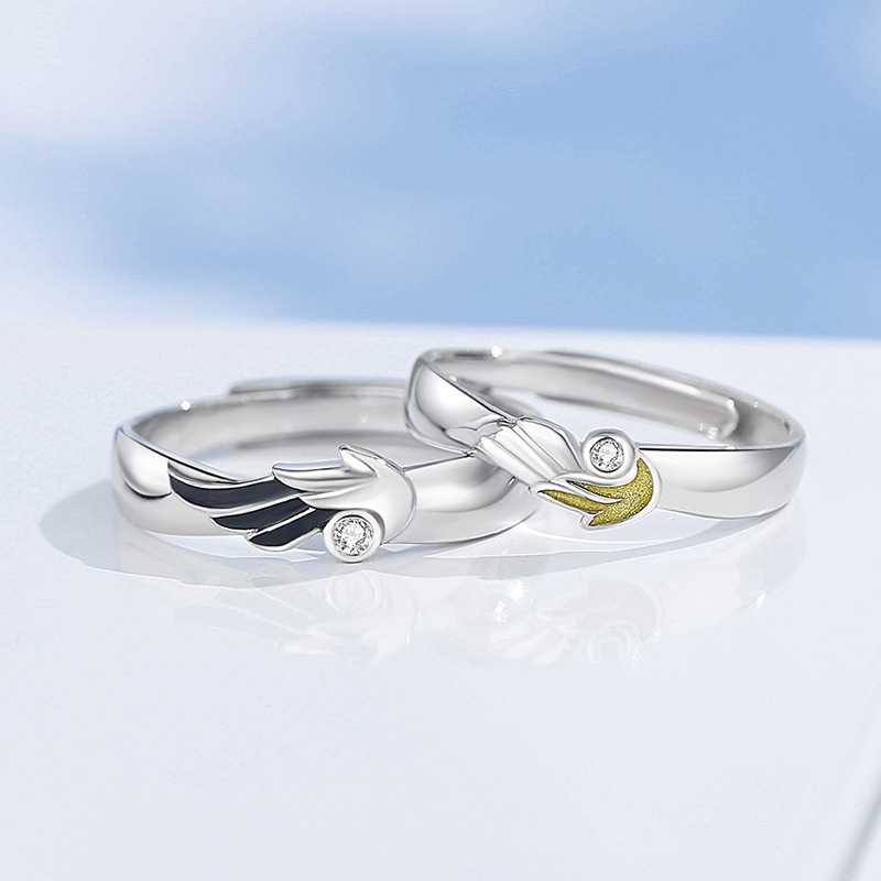 Original design, matching couple rings, sterling silver, unique wing-shaped rings, resin rings, Christmas gift
