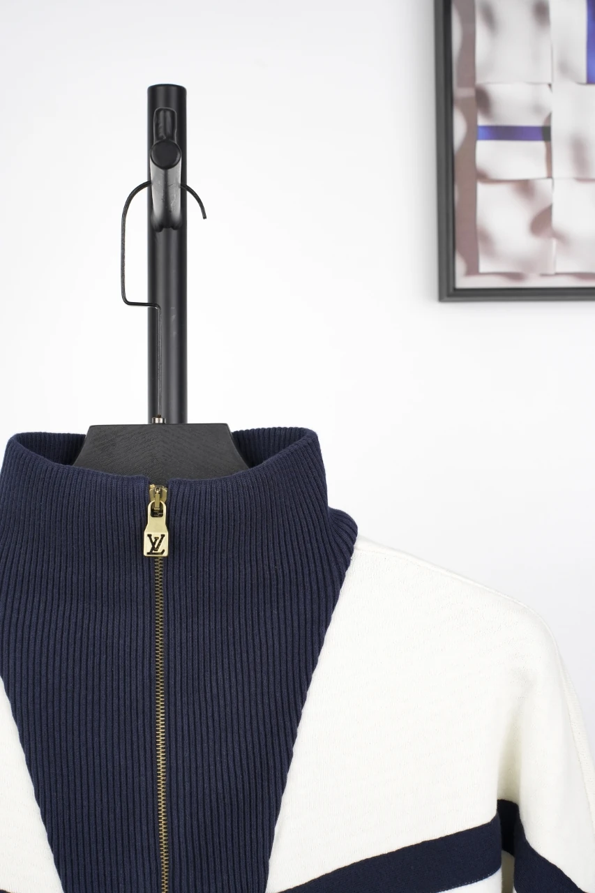 Louis Vuitton Off White Navy Contrast Stand Collar Jacket product photo from LabelPicks