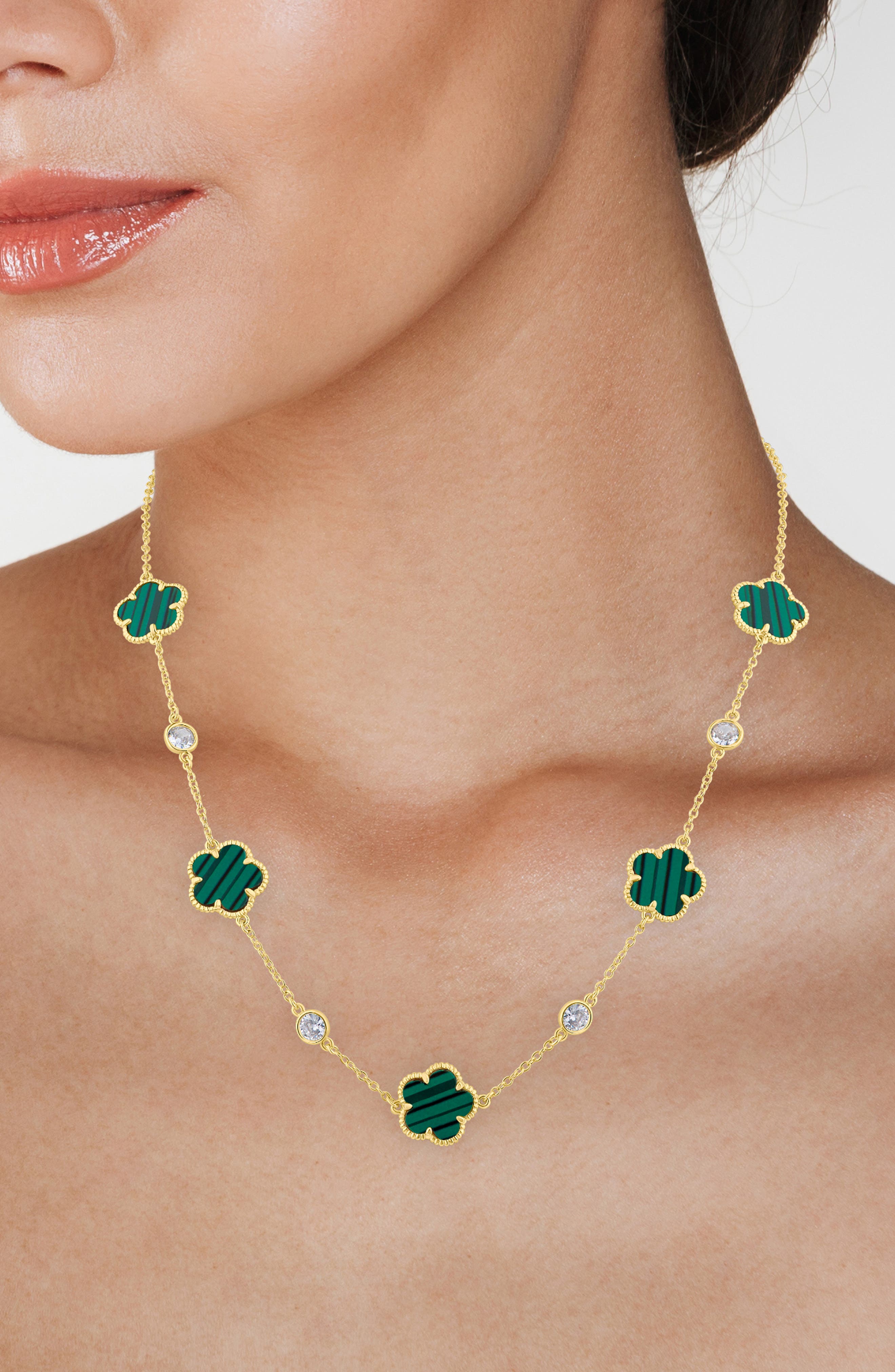 CZ by Kenneth Jay Lane Clover Station Necklace