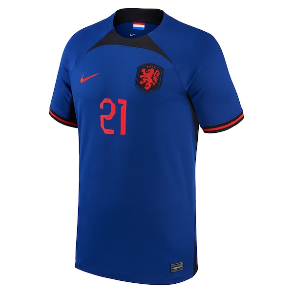 Frenkie de Jong Netherlands National Team Nike 2022/23 Away Breathe Stadium Replica Player Jersey - Blue
