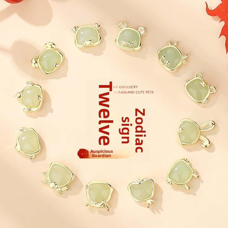 925 sterling silver zodiac earrings with Hetian jade, designed for women born in their zodiac year, featuring a modern Chinese style and a touch of luxury