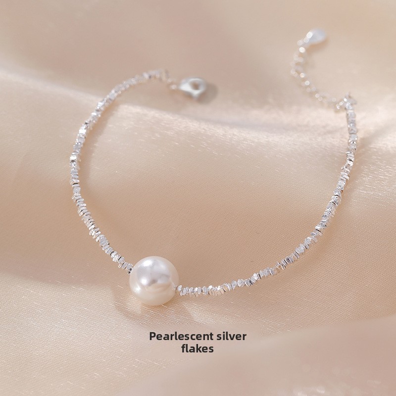 Broken silver pearl bracelet for women, high-end French-style, trendy, popular on social media, Korean-style bracelet for best friends, 925 sterling silver
