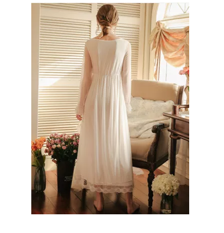 Court nightdress women sexy spring and autumn thin ice silk autumn winter French retro long sleeve princess style pajamas skirt long