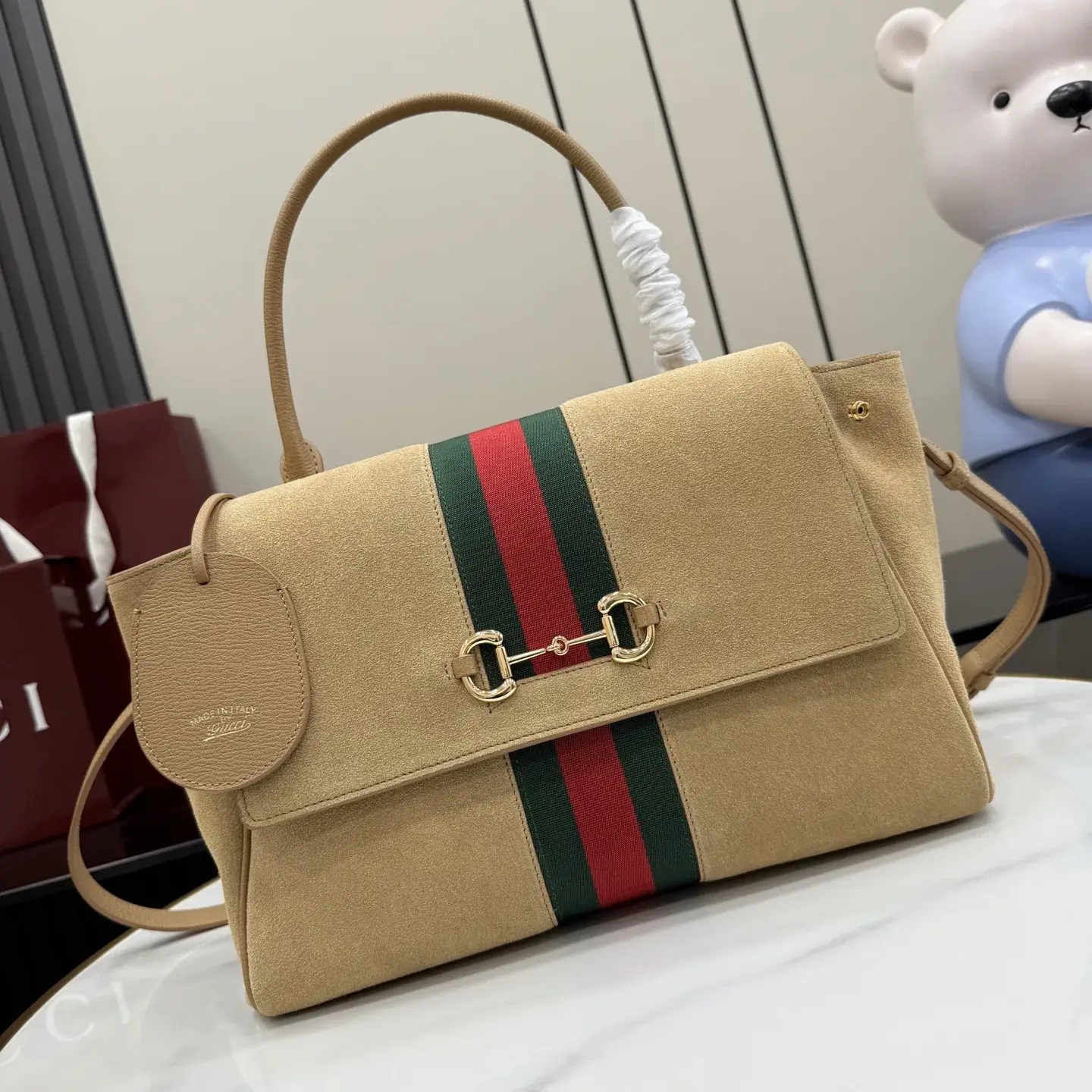 Gucci Beige Horsebit Suede Leather Top Handle Bag product photo from LabelPicks