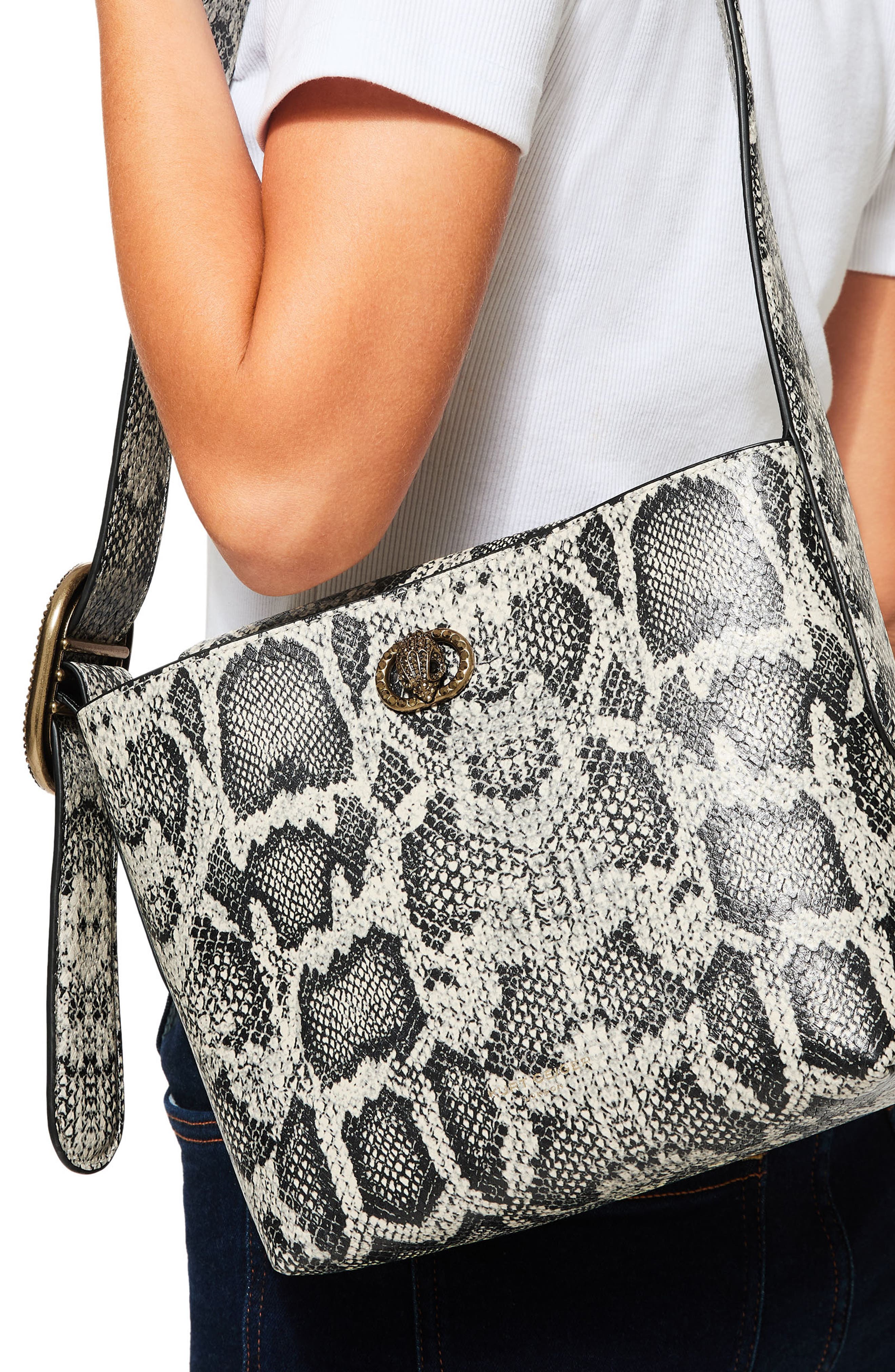 Kurt Geiger London Small Chelsea Snake Embossed Leather Bucket Bag