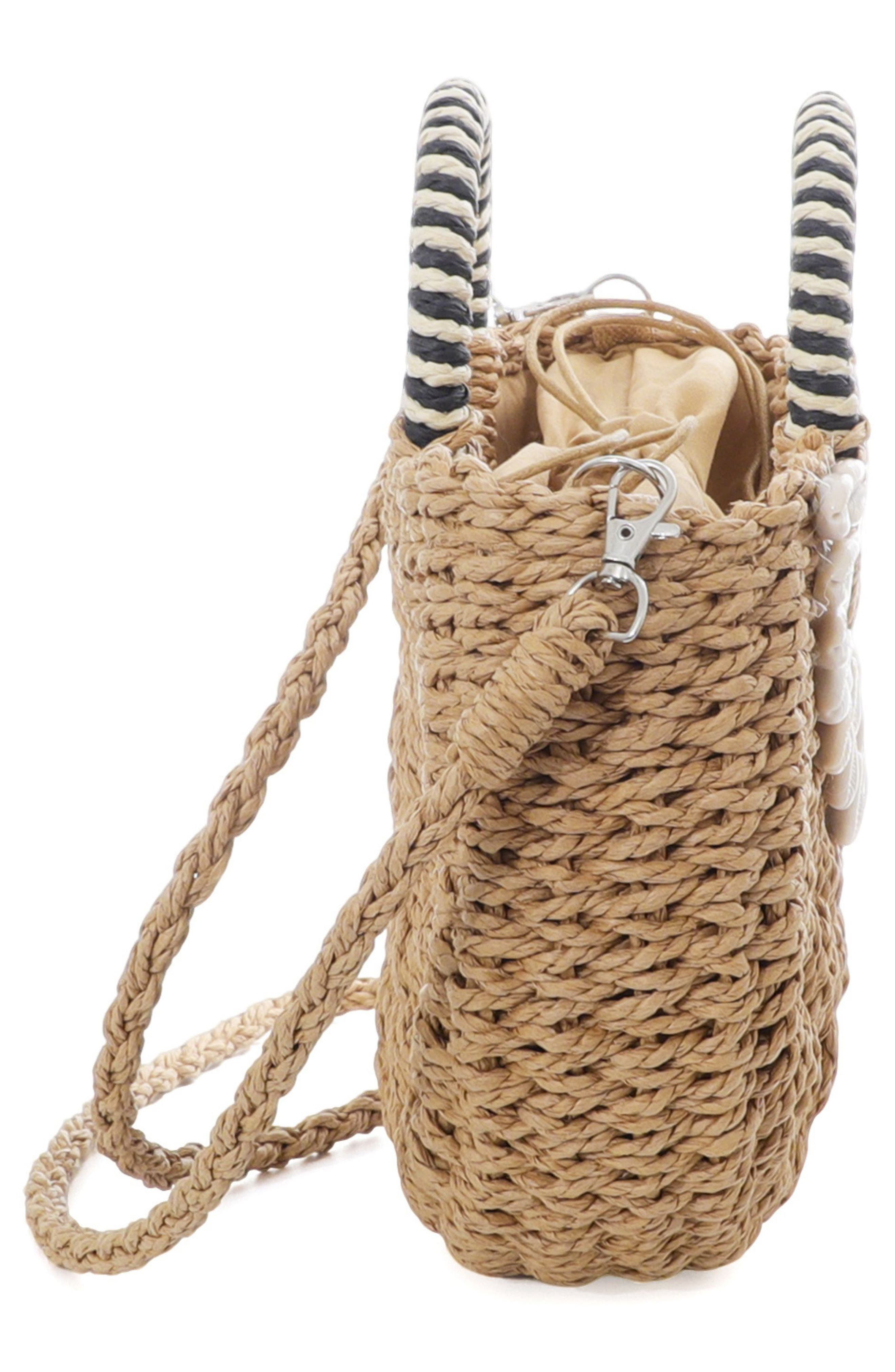 Adornia Basket Arc Handle Shell Embellished Straw Handbag
