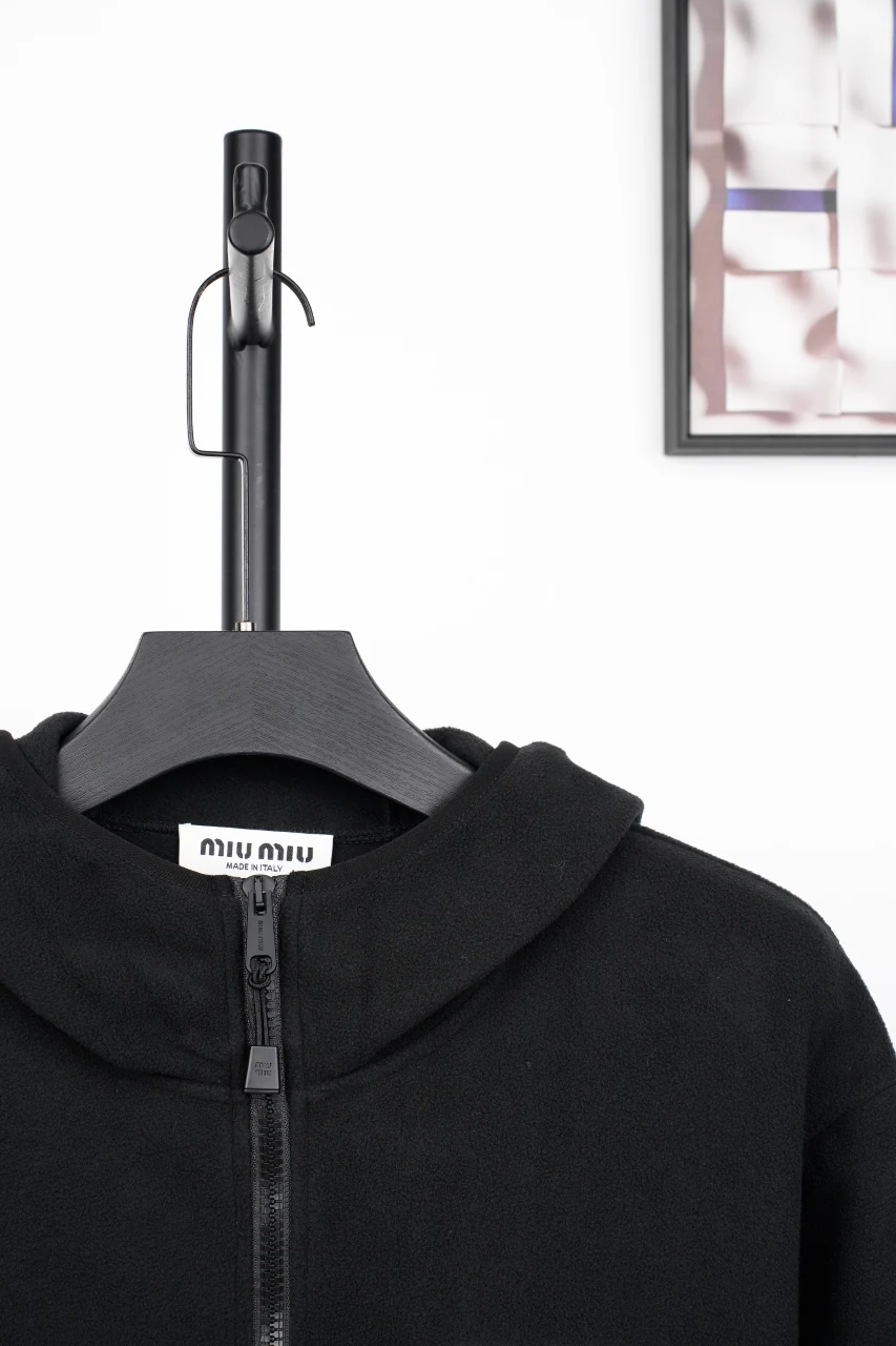 Miu Miu Black Embroidered Fleece Hooded Jacket product photo from LabelPicks