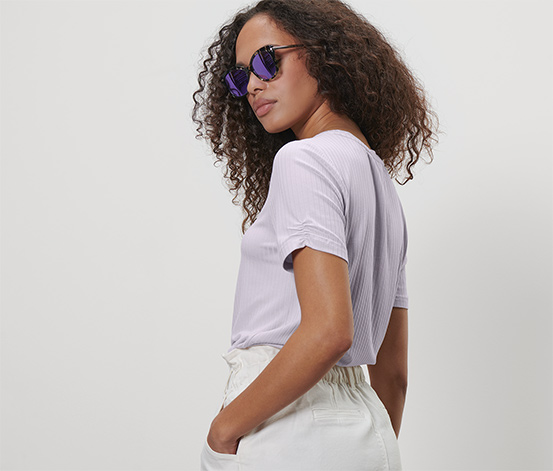 Geripptes Shirt, flieder