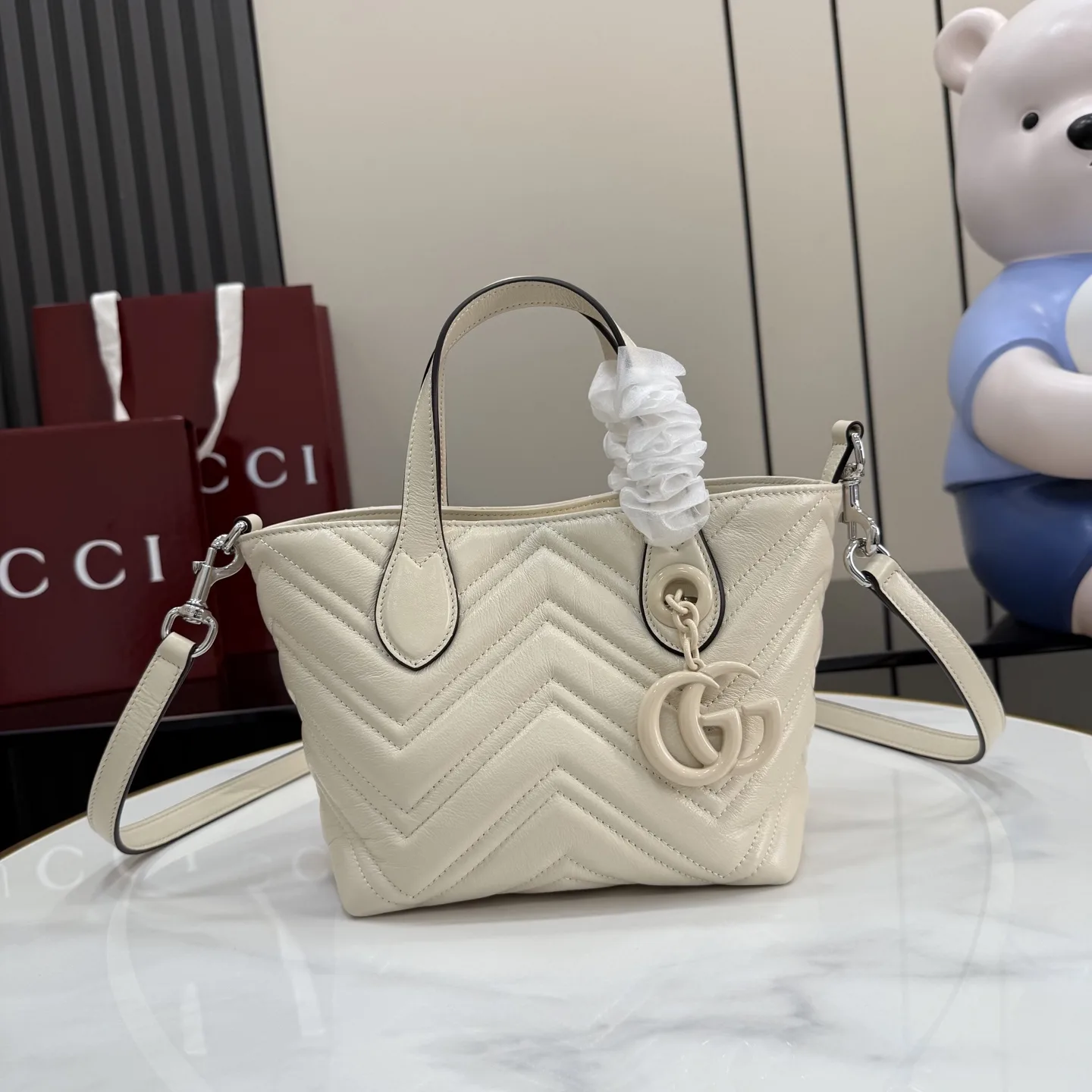 Gucci Marmont White GG Supreme Canvas Tote Bag product photo from LabelPicks
