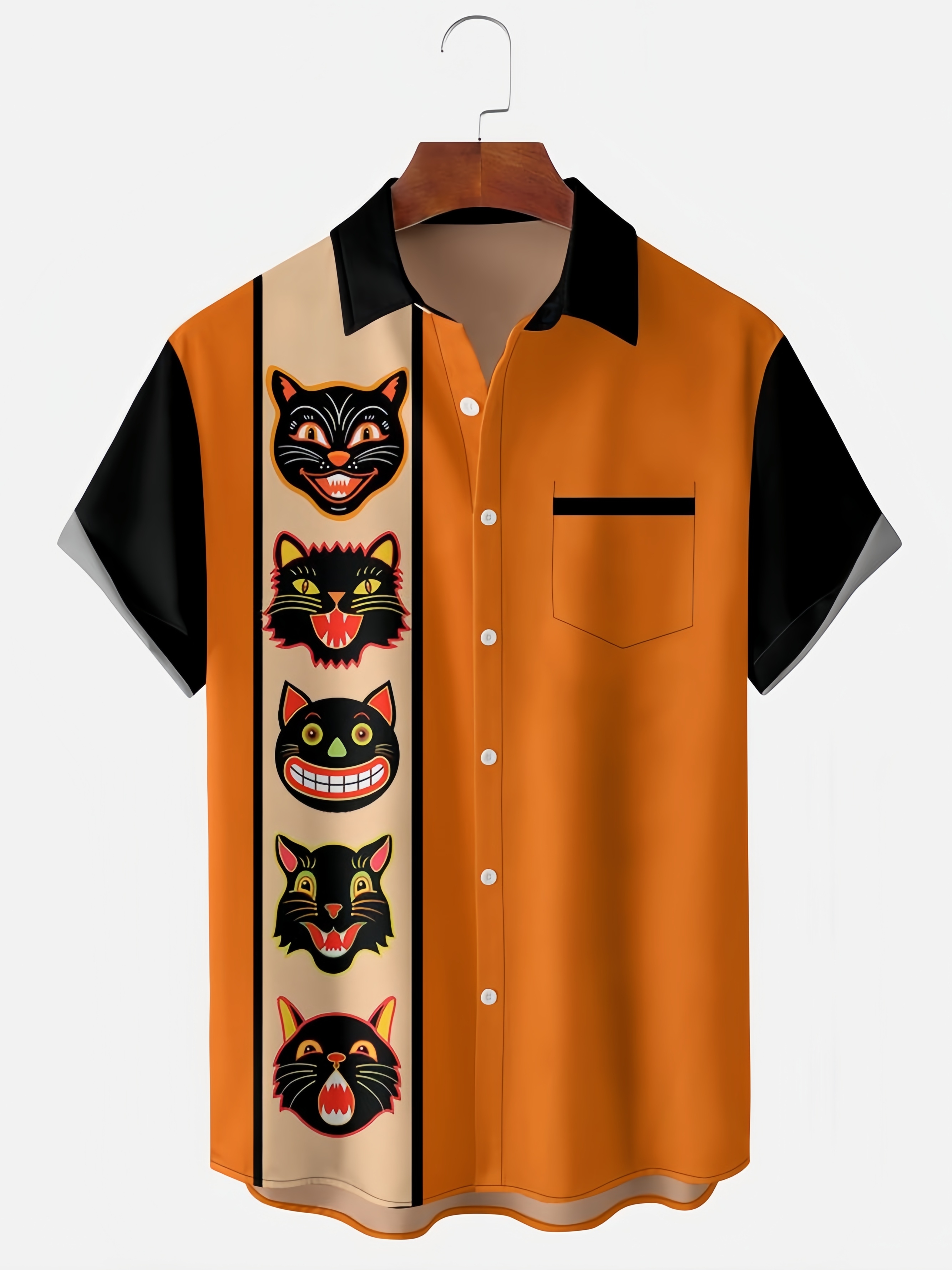 Mens Funky Halloween Print Front Buttons Soft Breathable Chest Pocket Casual Aloha Shirt