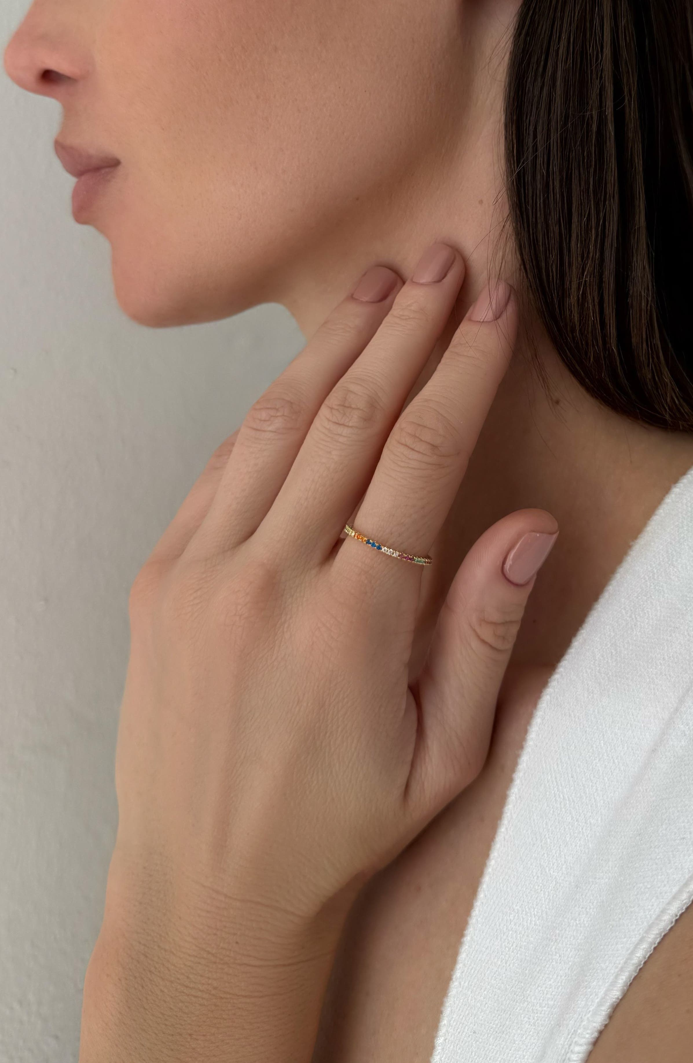 Adornia 14K Gold Plated Rainbow Cubic Zirconia Eternity Band Ring