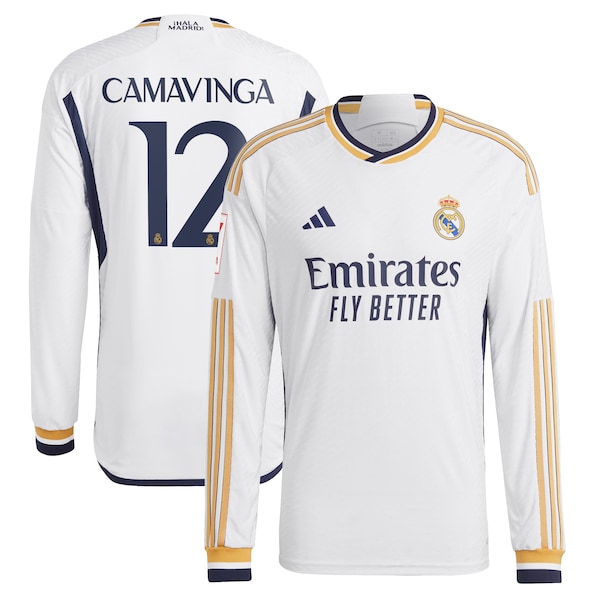 Eduardo Camavinga Los Merengues adidas Home 2023/24 Authentic Long Sleeve Jersey - White