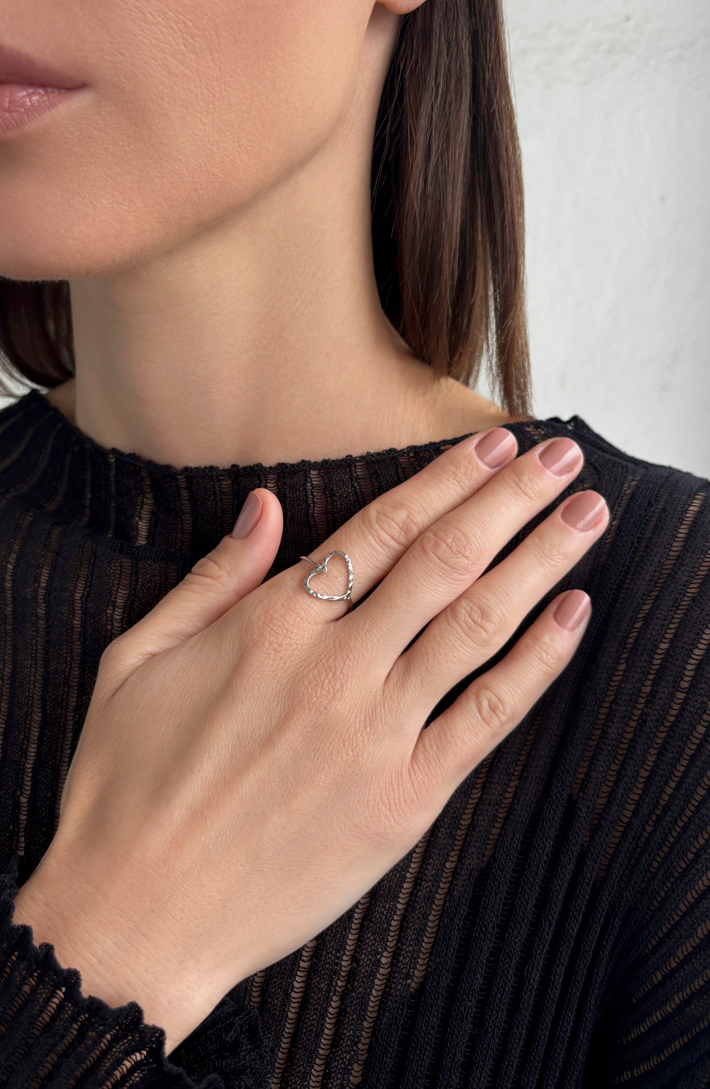 Adornia Hammered Open Heart Pendant Ring