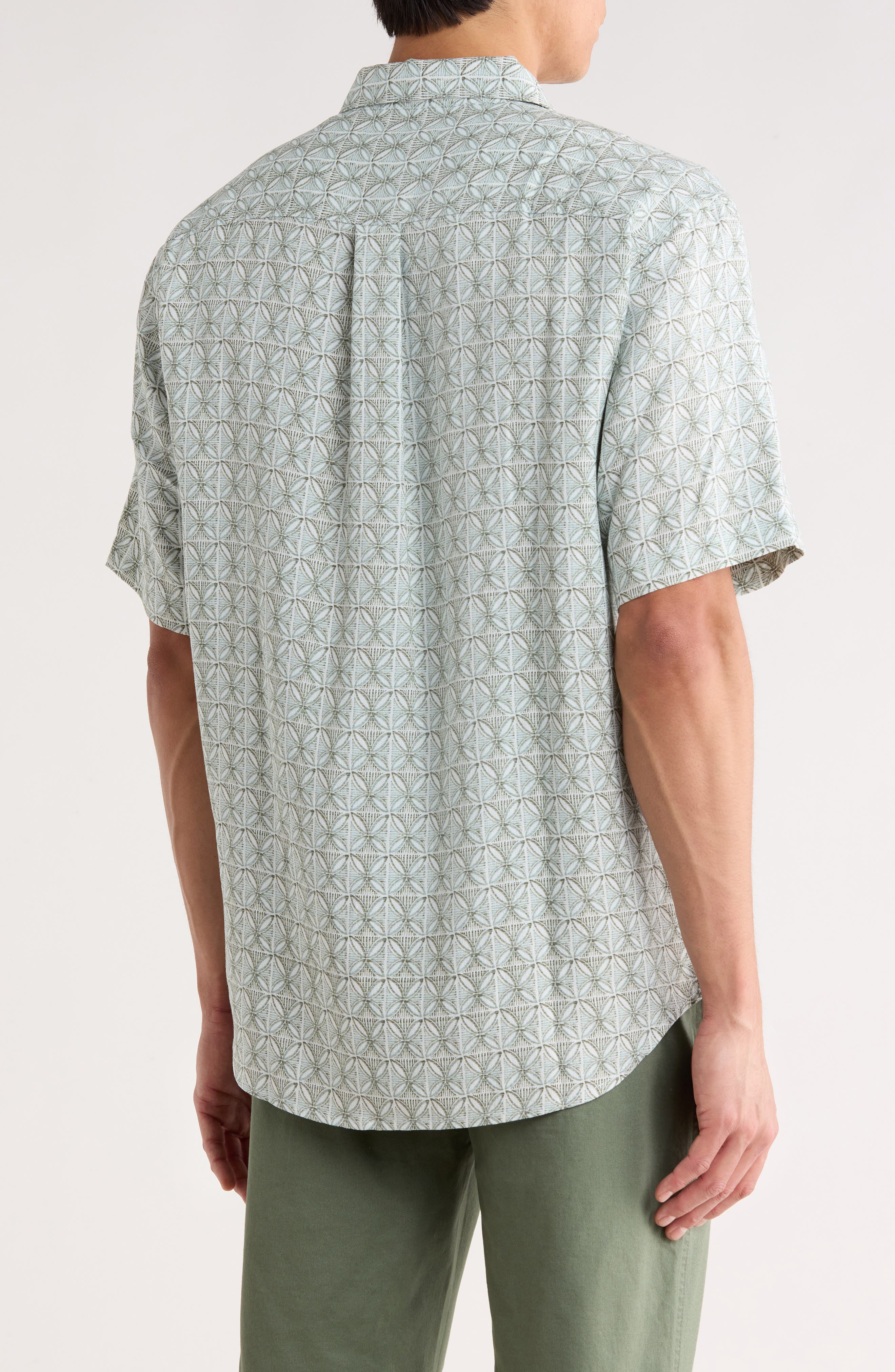Tommy Bahama Wash of Watercolor Geo Print Short Sleeve Button-Up Shirt