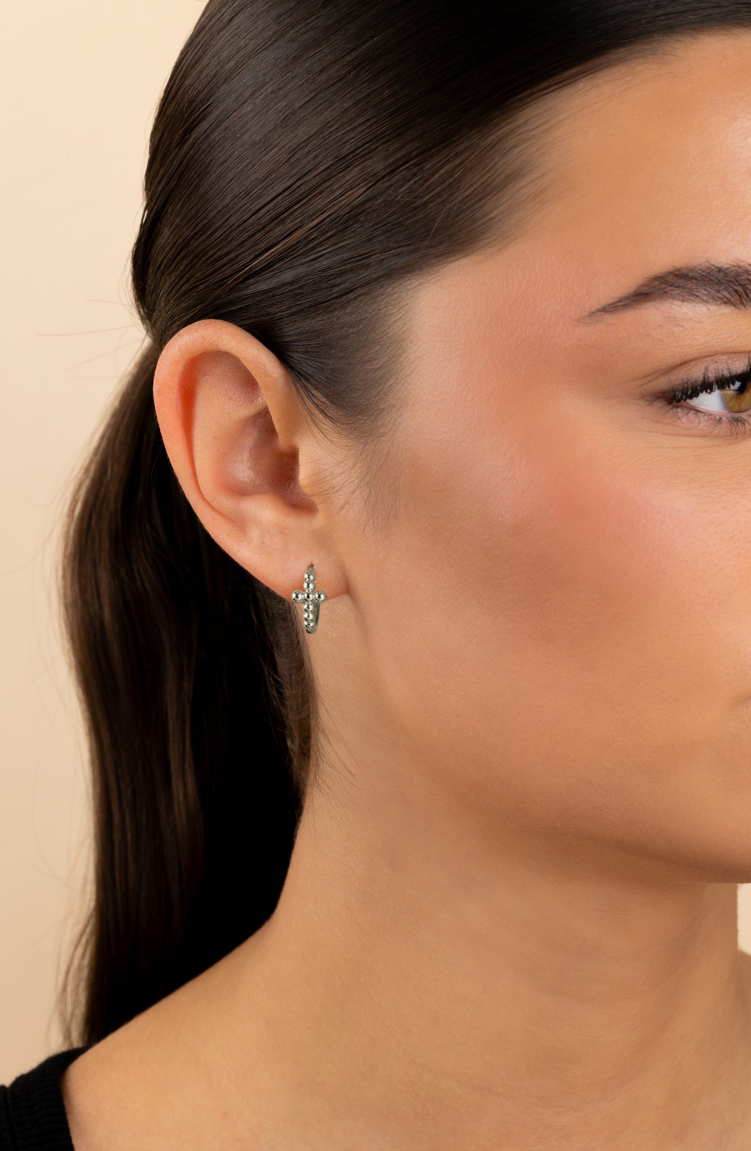 Sterling Forever Patrycja Beaded Cross Hoop Earrings