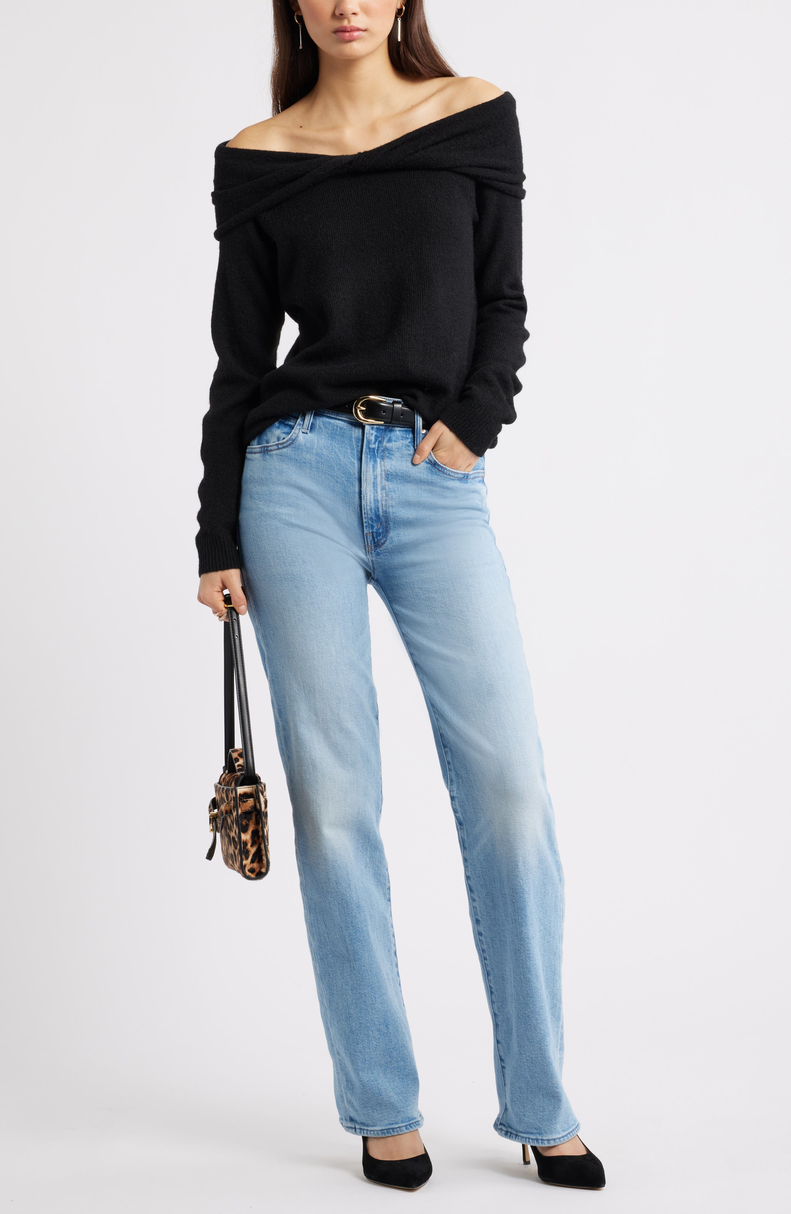 Open Edit Twisted Collar Sweater