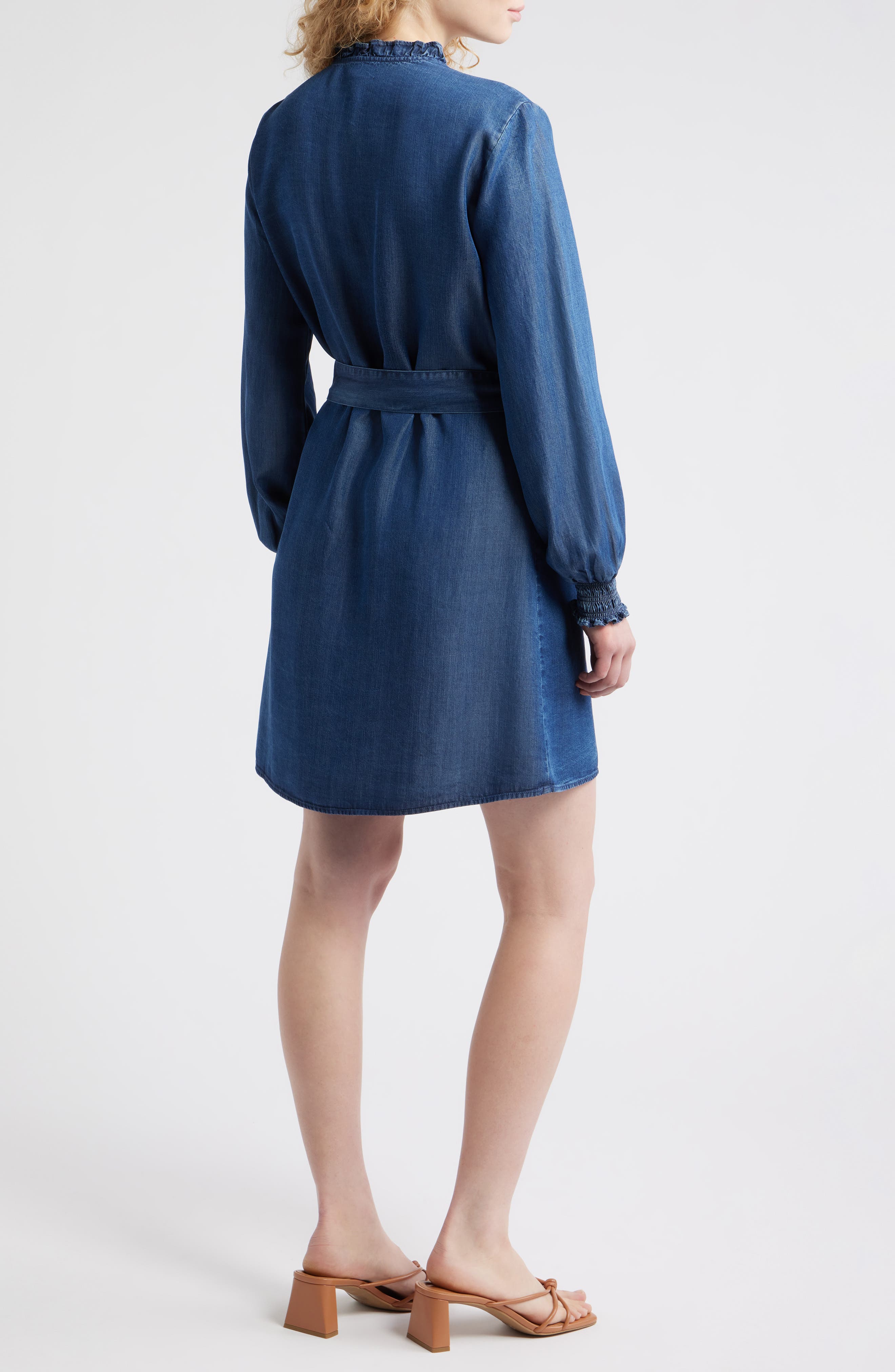 Cloth & Stone Ruffle Trim Tie Waist Denim Dress