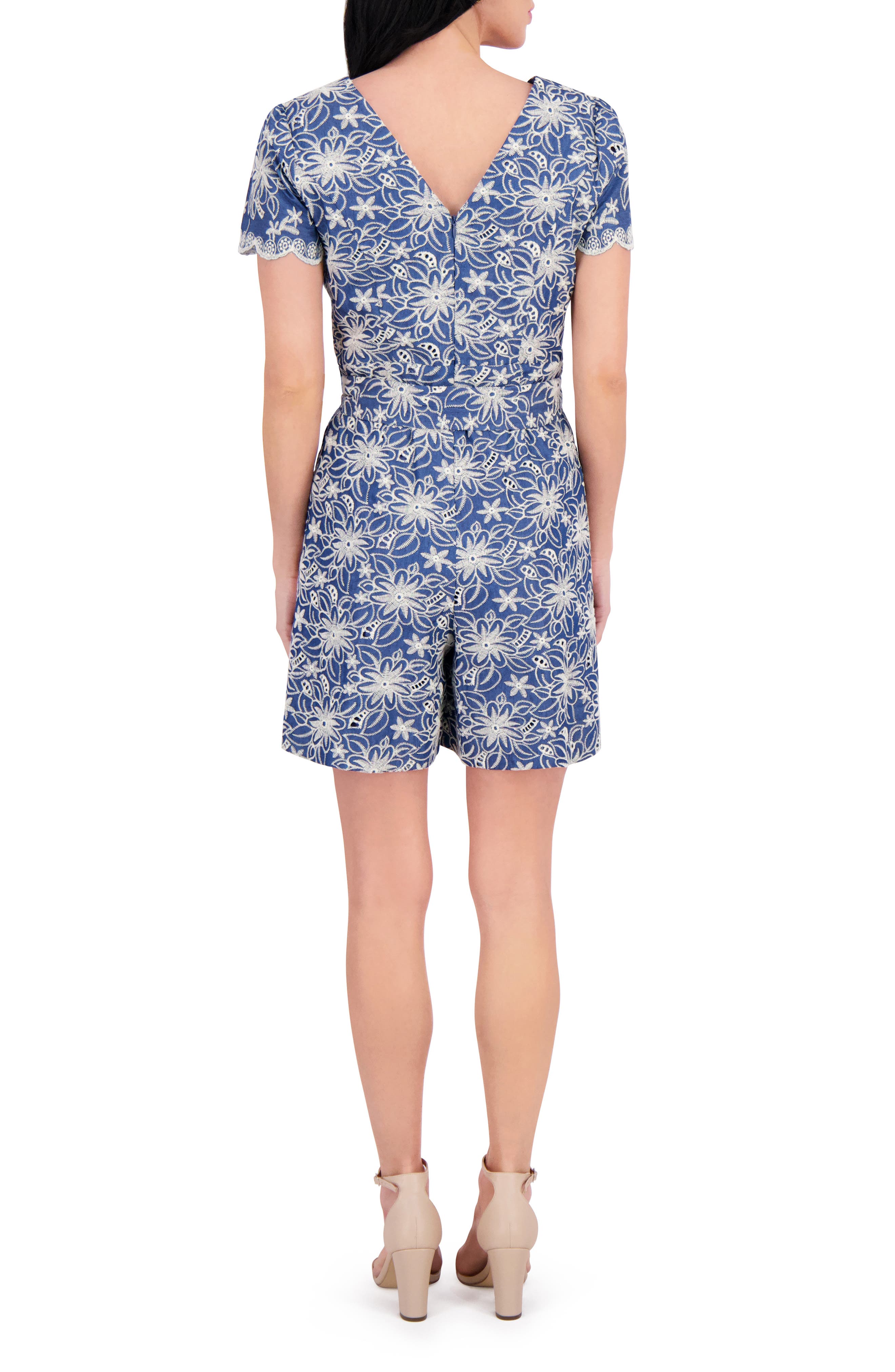 Kensie Embroidered Tie Waist Romper