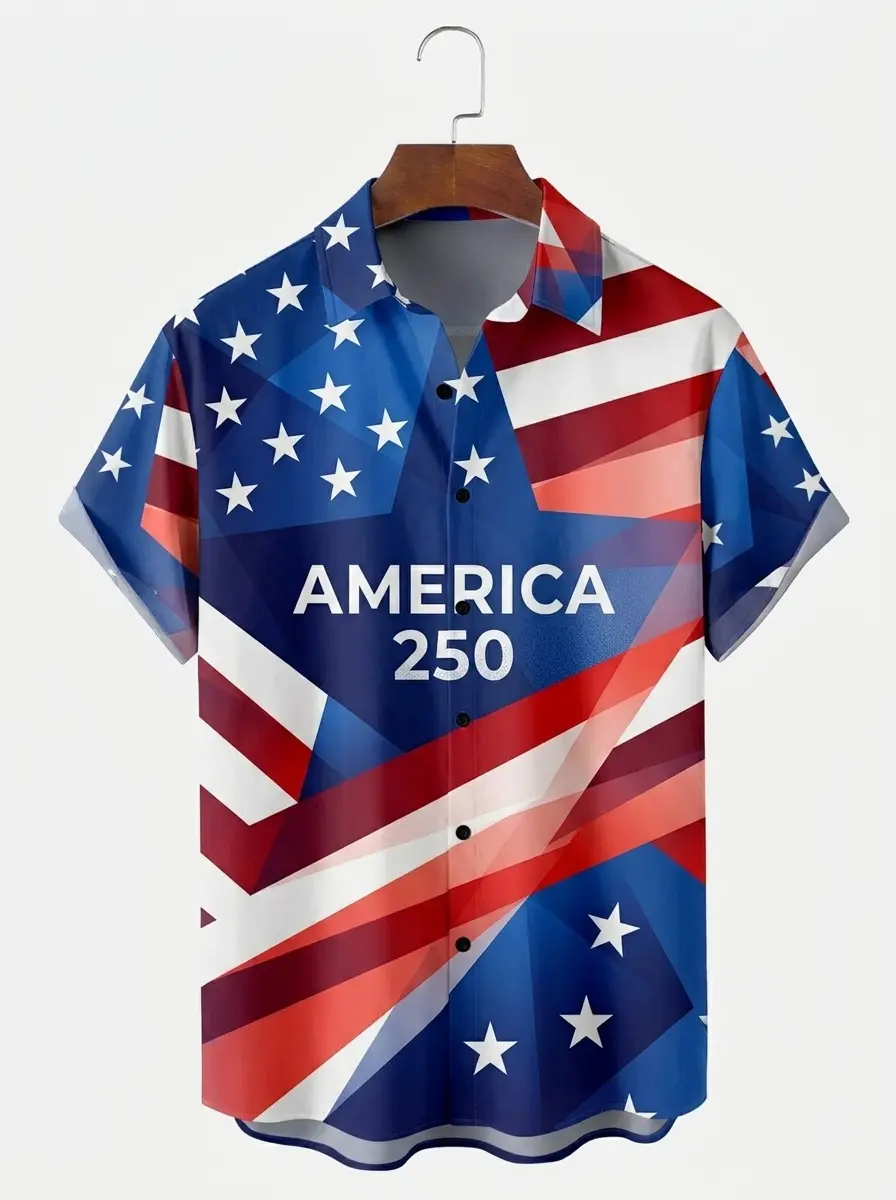 Men's printed shirts, America 250 Geometric Flag Aloha Shirt