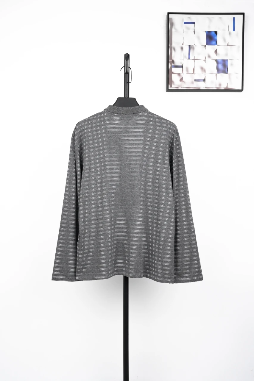 Miu Miu Grey Black Fine Stripe Long Sleeve Polo Shirt product photo from LabelPicks