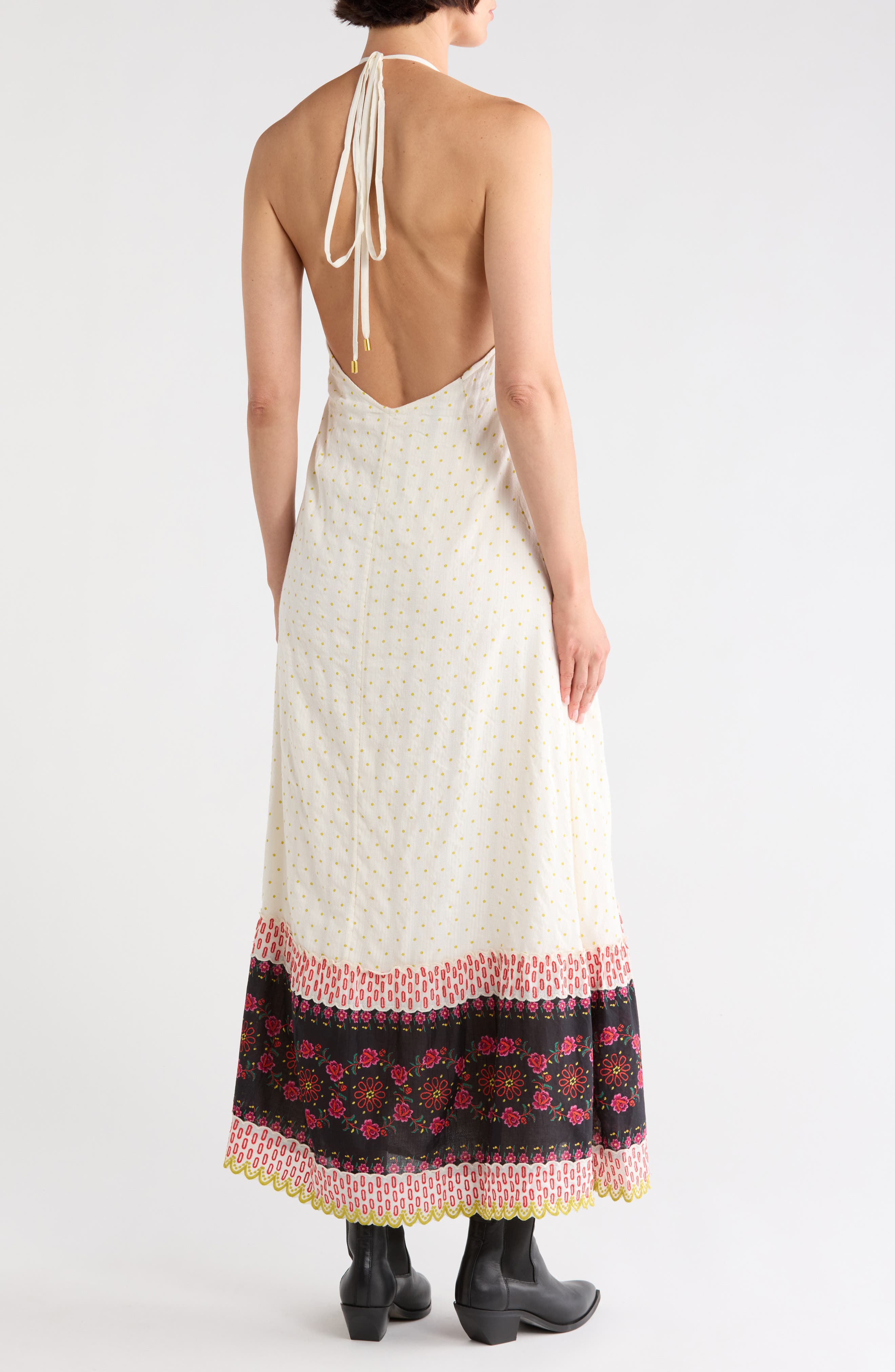 Free People Cubana Border Print Chiffon Halter Maxi Dress