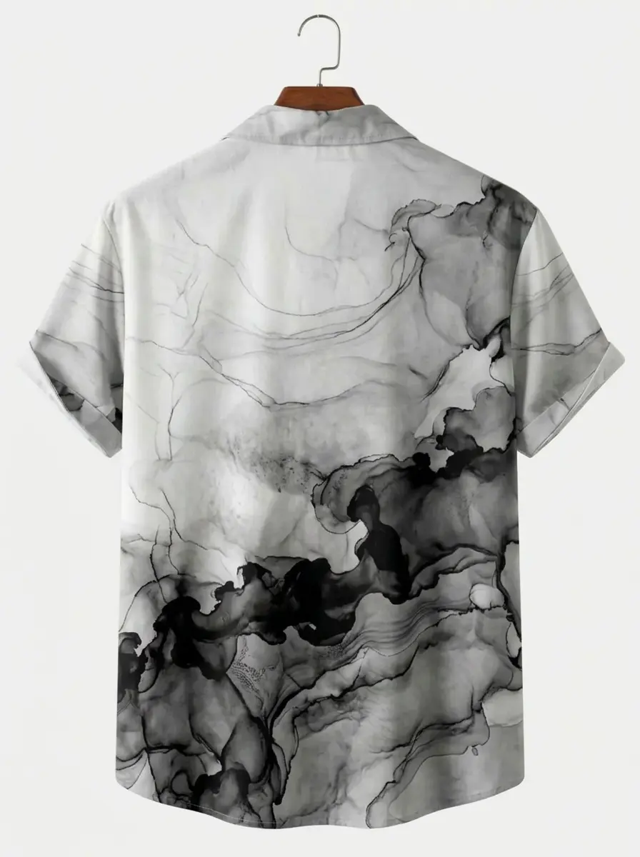 Men's printed shirts Black and White Ink Marble Pattern Aloha Shirt