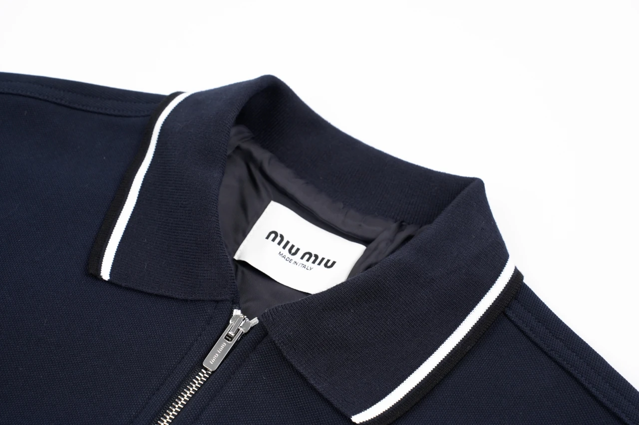 Miu Miu Navy Stripe Collar Logo Embroidered Jacket product photo from LabelPicks