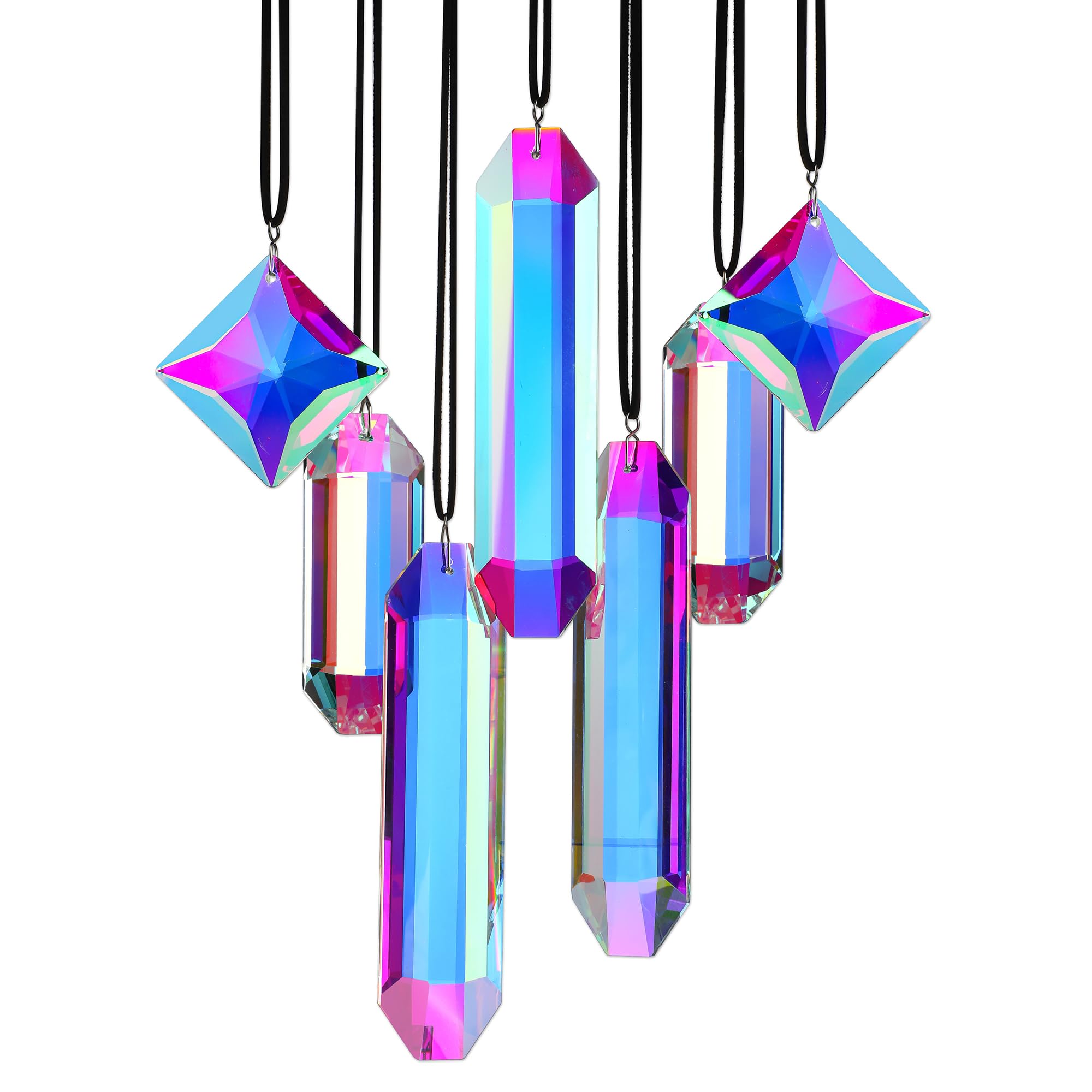 HDcrystalGIFTS 7-piece set of crystal prisms for capturing light, AB color prisms for capturing light, crystal indoor window hanging Valentines Day gift decorations, rainbow-making prisms for home garden decoration.