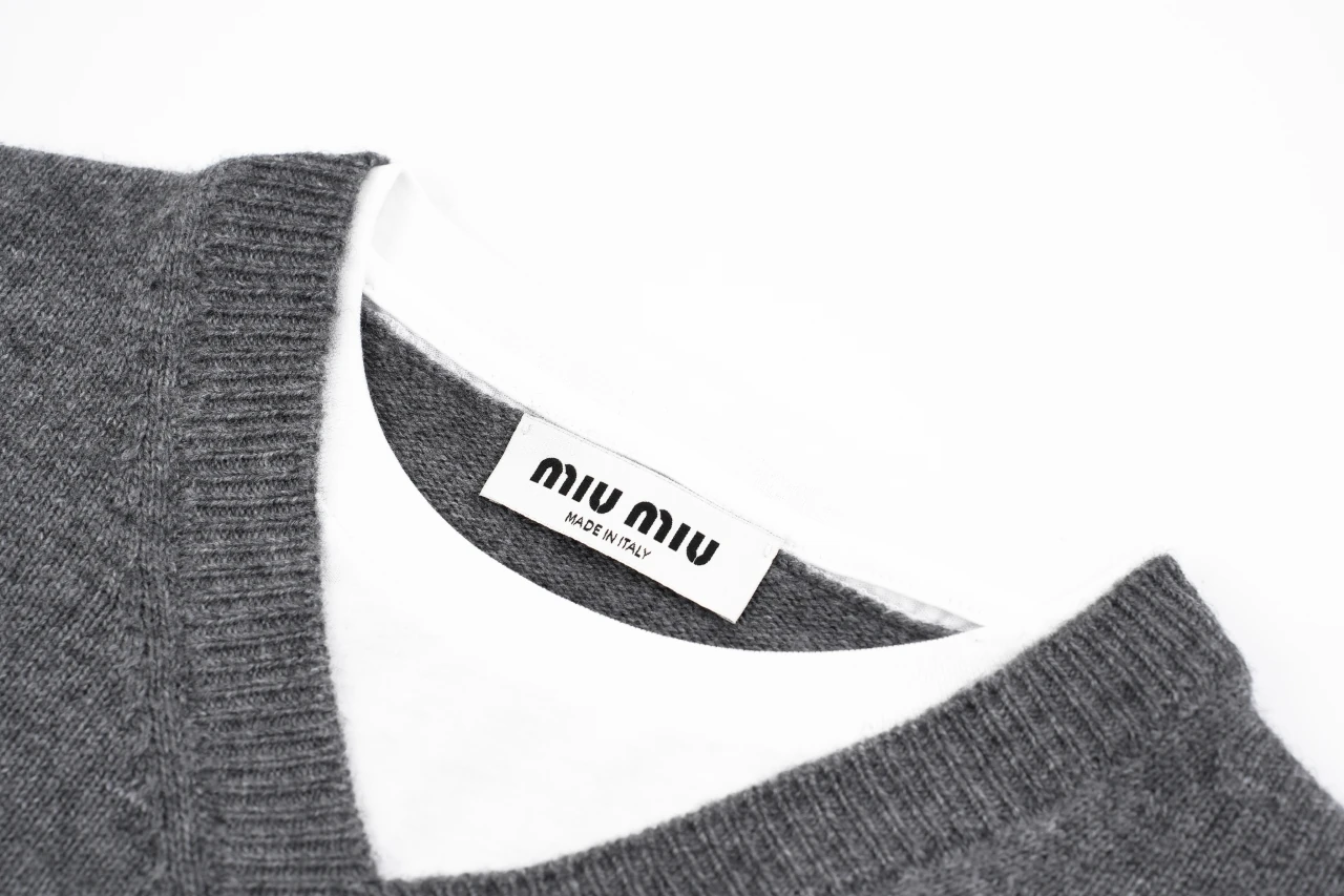 Miu Miu Grey Layered Effect V Neck Sweater product photo from LabelPicks