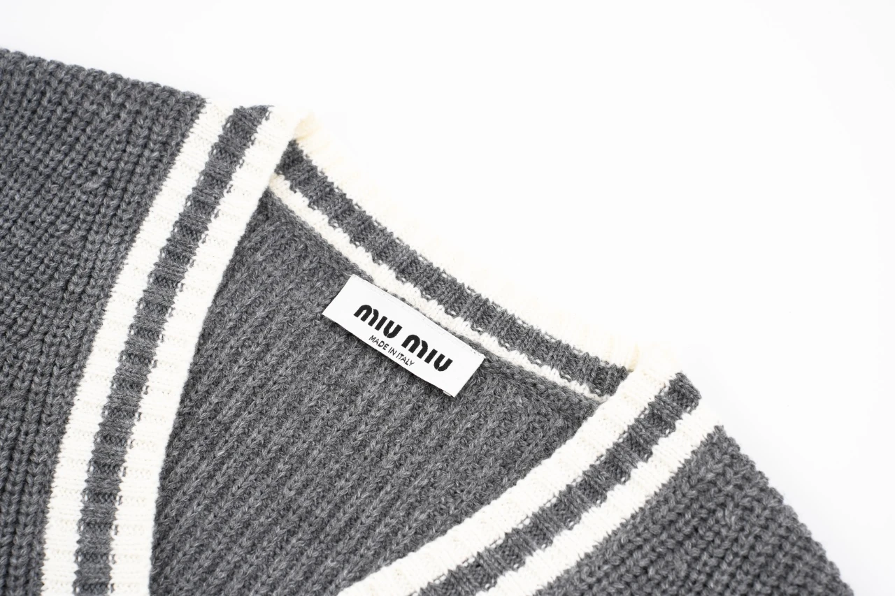 Miu Miu Grey White Trim Logo V Neck Sweater product photo from LabelPicks