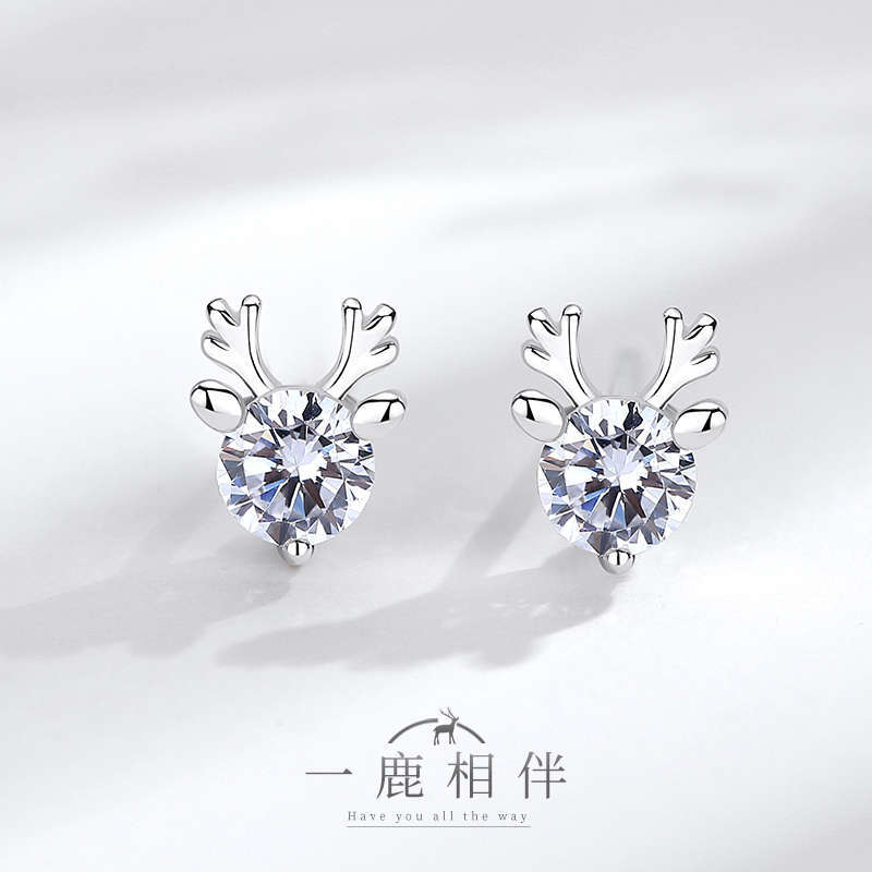 925 silver deer antler earrings, sweet and forest-style, elegant Korean version, simple, small, cute, minimalist style, elk ear accessories