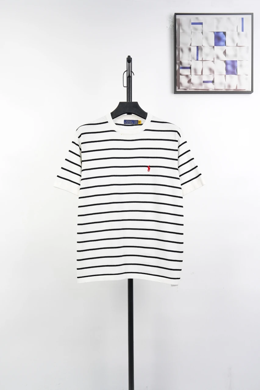 Ralph Lauren White Stripe Pony Embroidered Knit T-Shirt product photo from LabelPicks