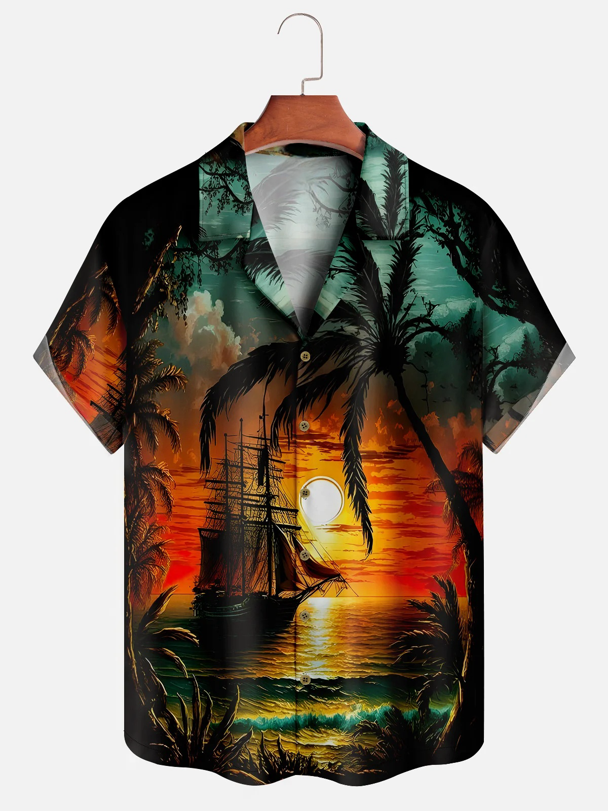 Coconut Tree Chest Pocket Short Sleeve Hawaiian Shirt