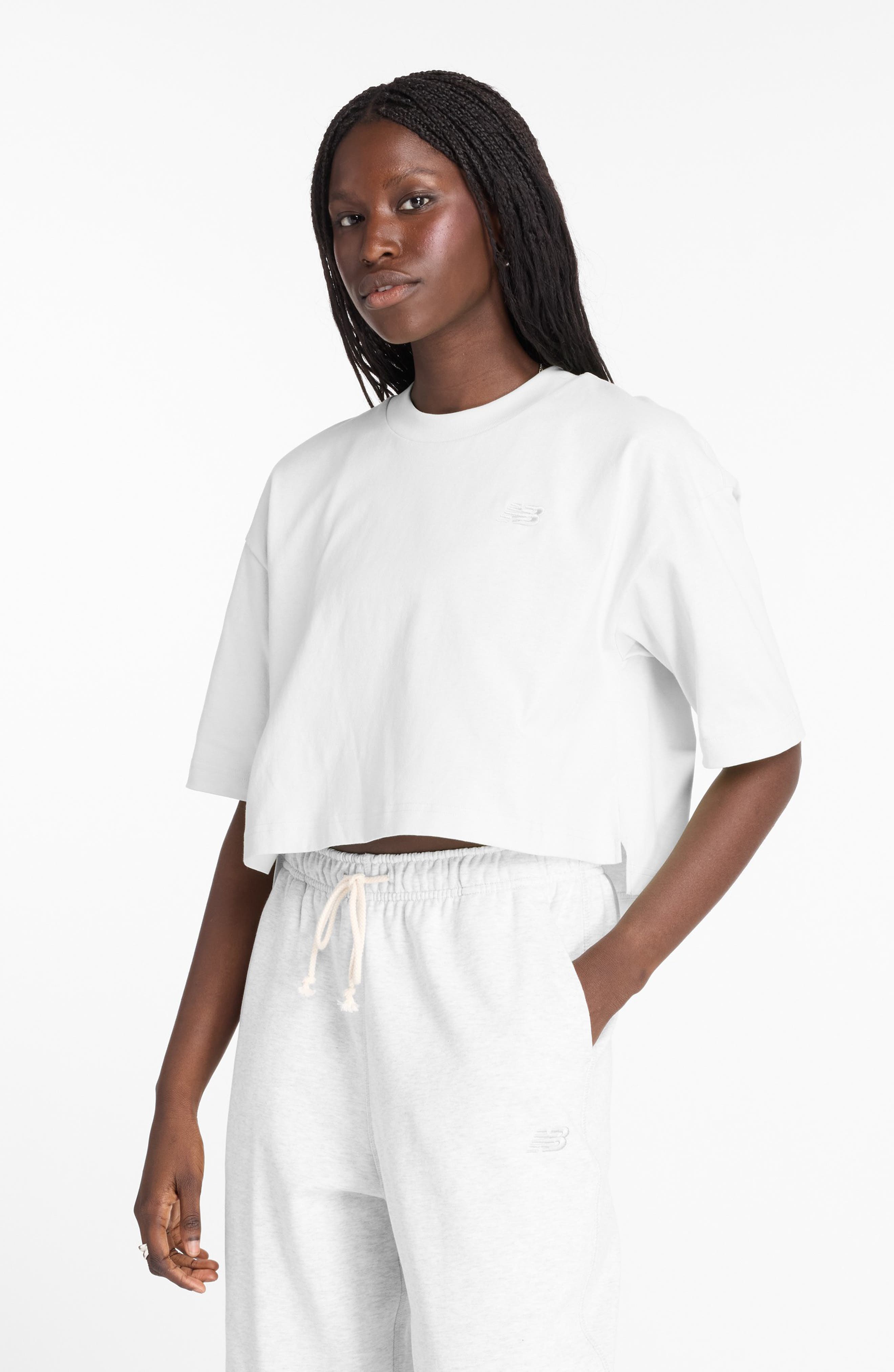 New Balance Oversize Crop Cotton Jersey T-Shirt