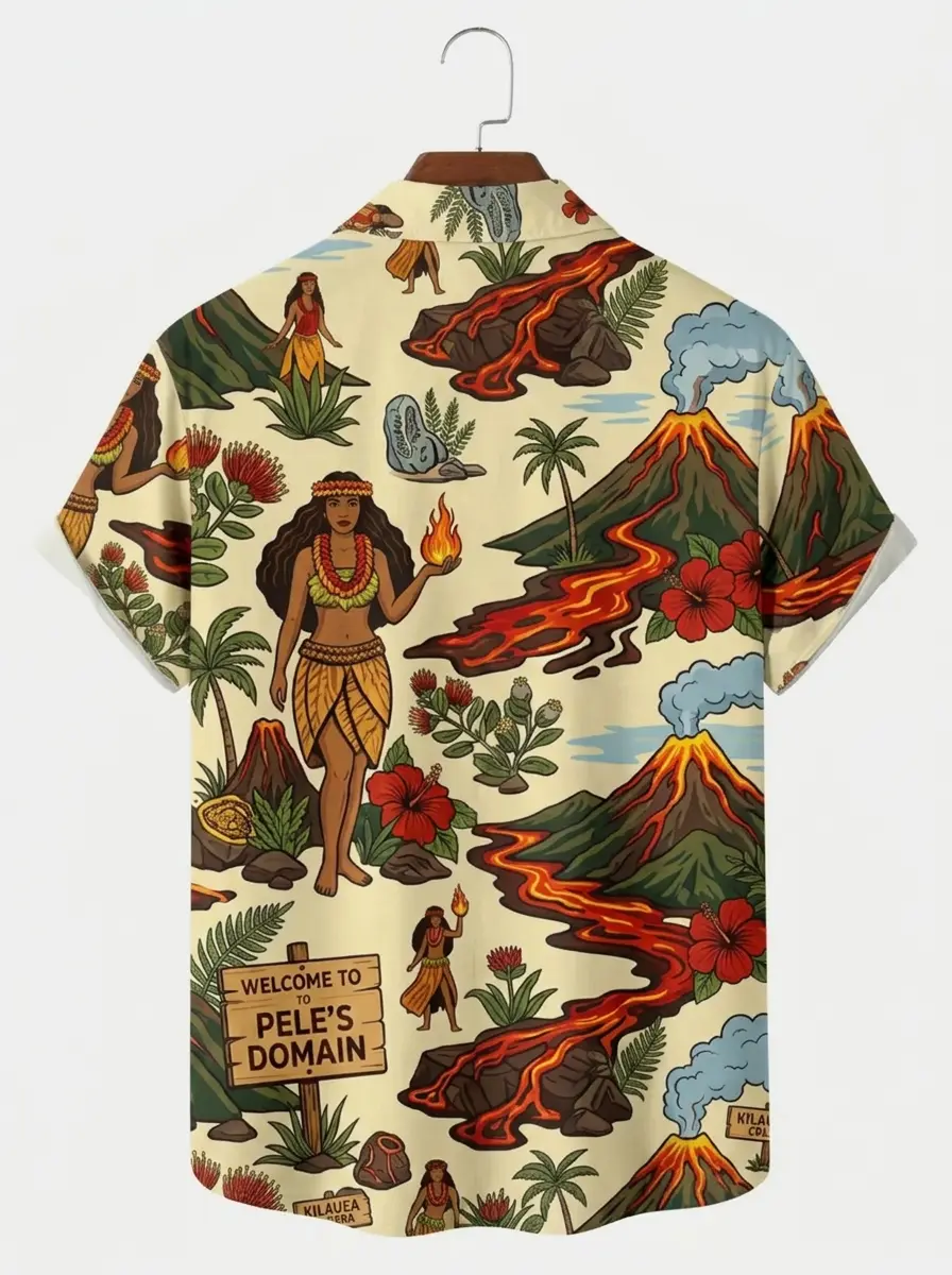 Men's printed shirts Hawaiian Volcano Goddess Pele Aloha Shirt