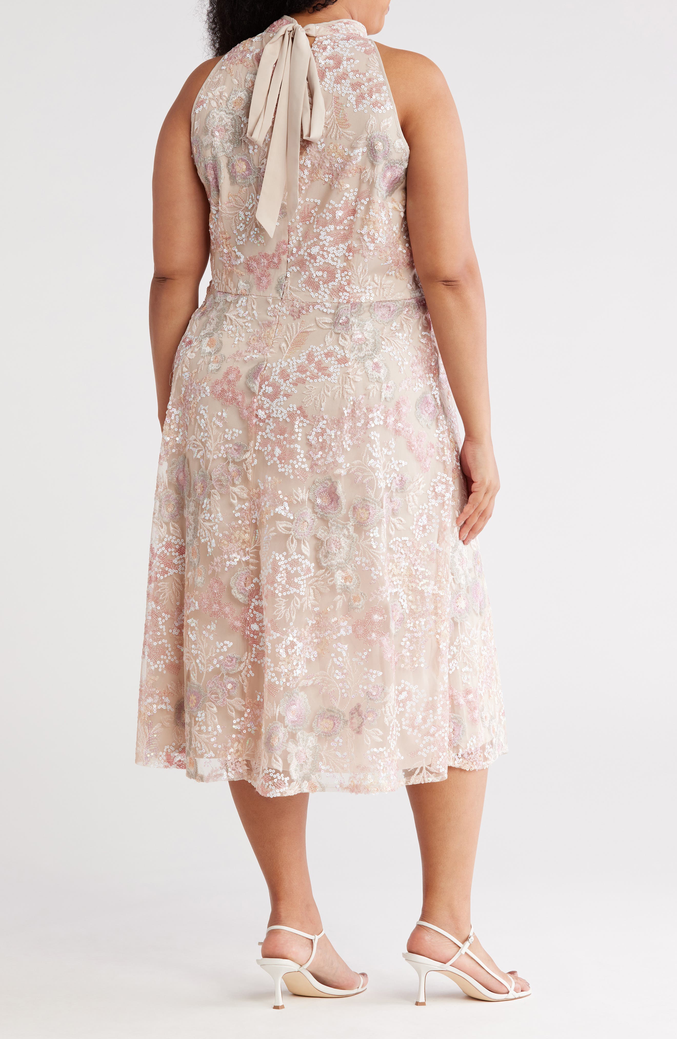 Marina Sequin Embroidered Sleeveless Cocktail Dress