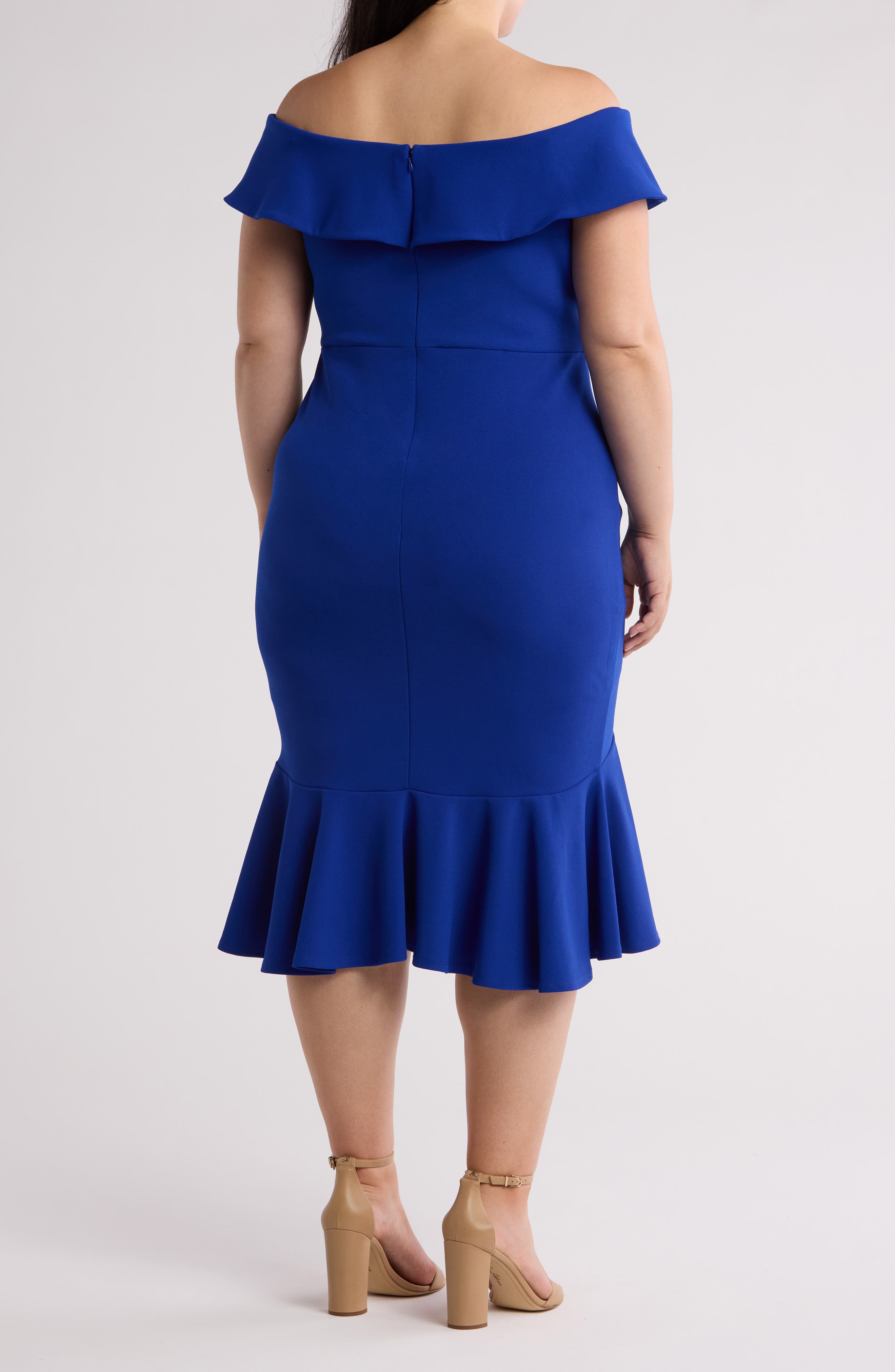 Marina Off the Shoulder Scuba Crepe Cocktail Dress