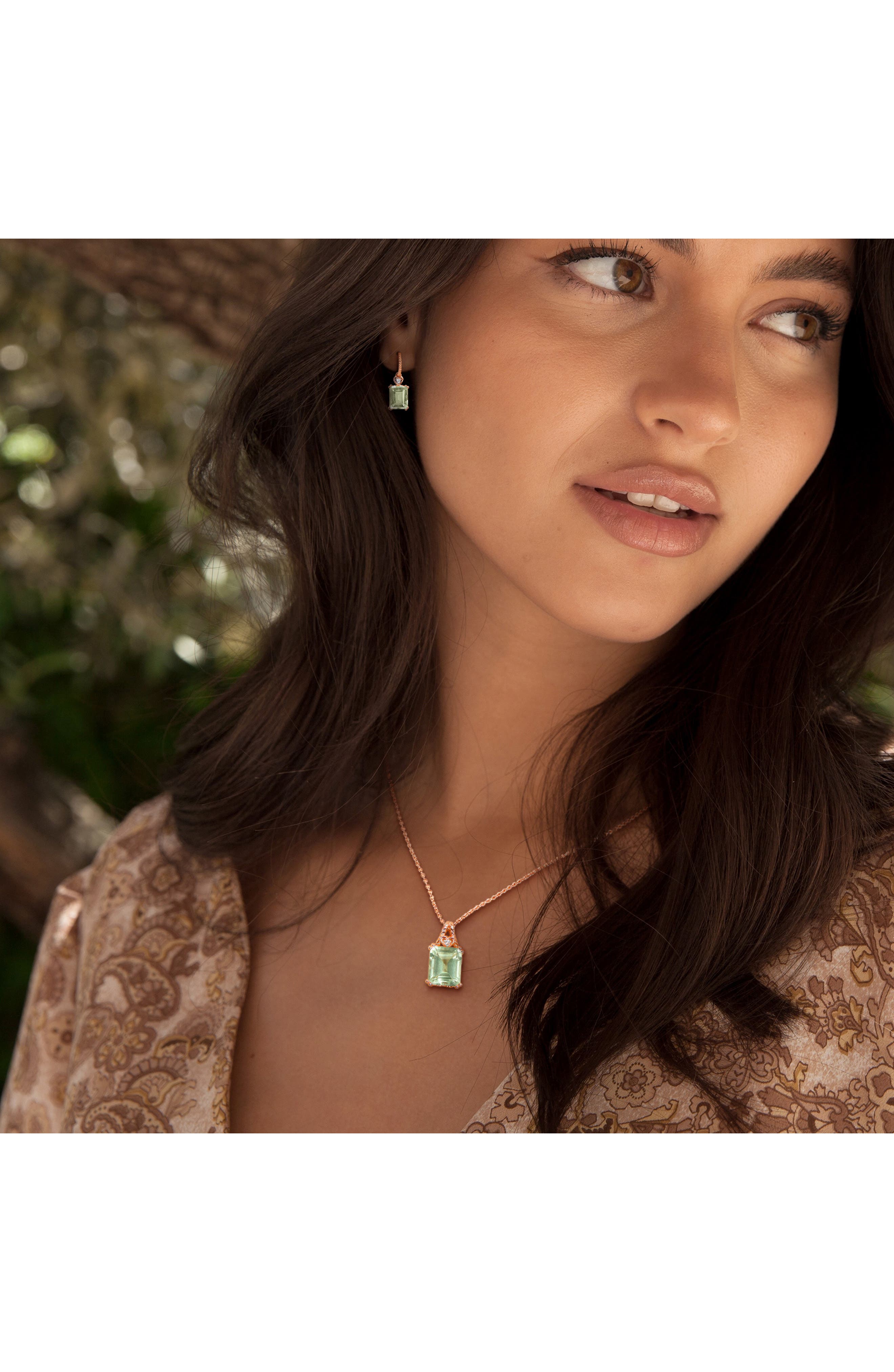 DELMAR Emerald-Cut Green Quartz Earrings & Necklace Set