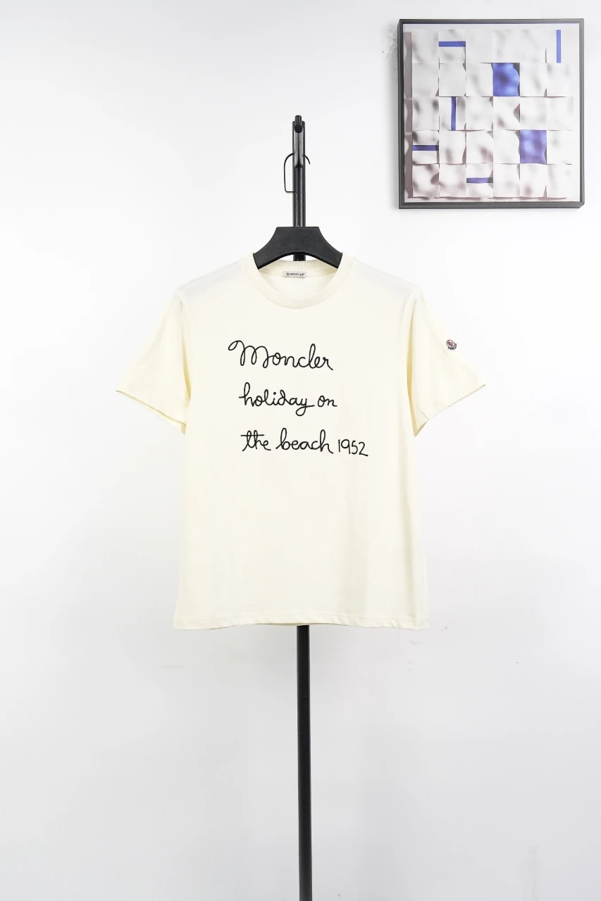 Moncler Ivory Script Letter Crewneck T-Shirt product photo from LabelPicks