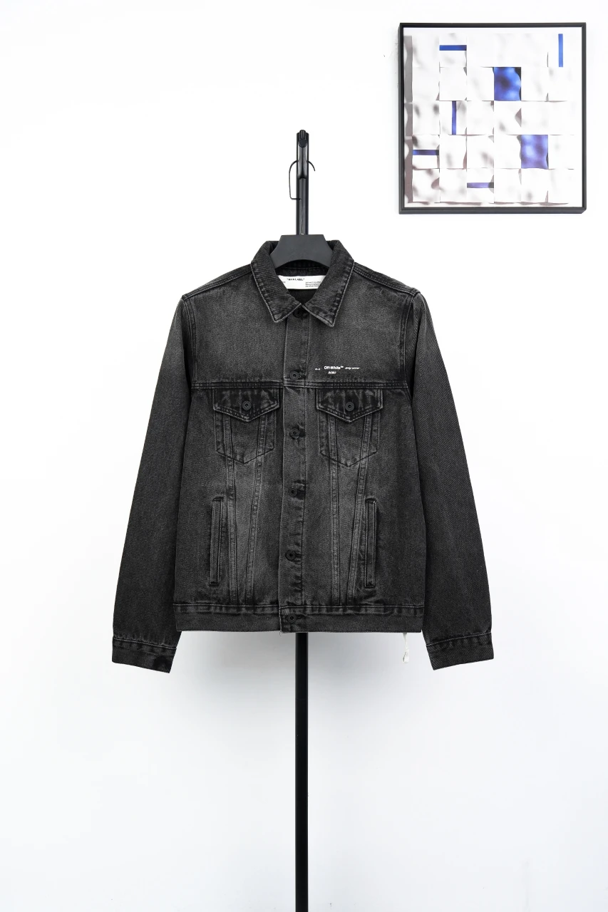 Off-White Black Washed Denim Jacket with Yellow Tape Arrows product photo from LabelPicks