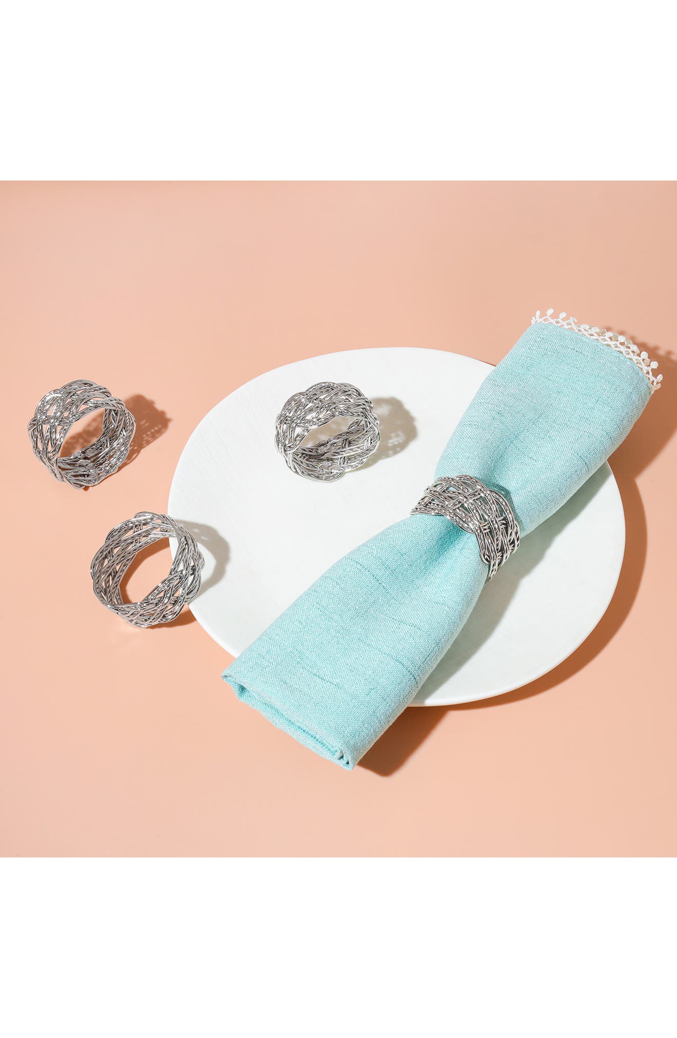 Tiramisu Platinum Weave Set of 4 Napkin Rings
