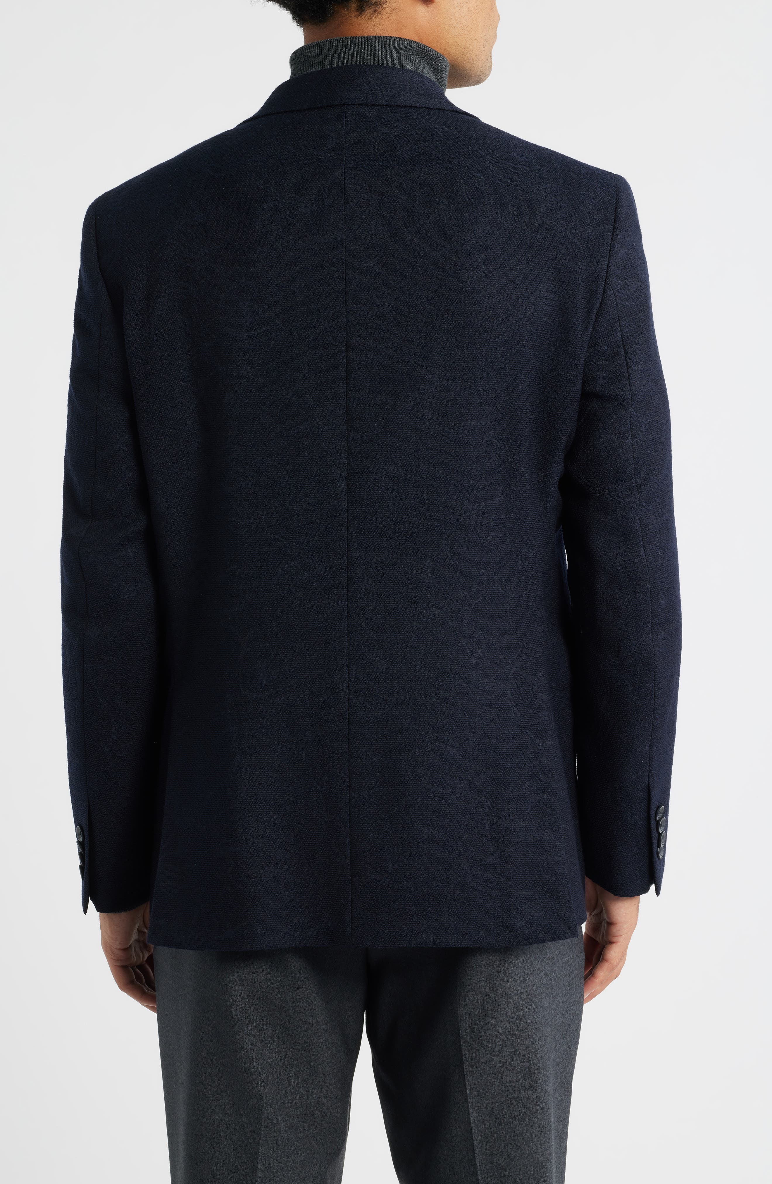 Jack Victor Erie Peak Lapel Navy Textured Wool Blazer