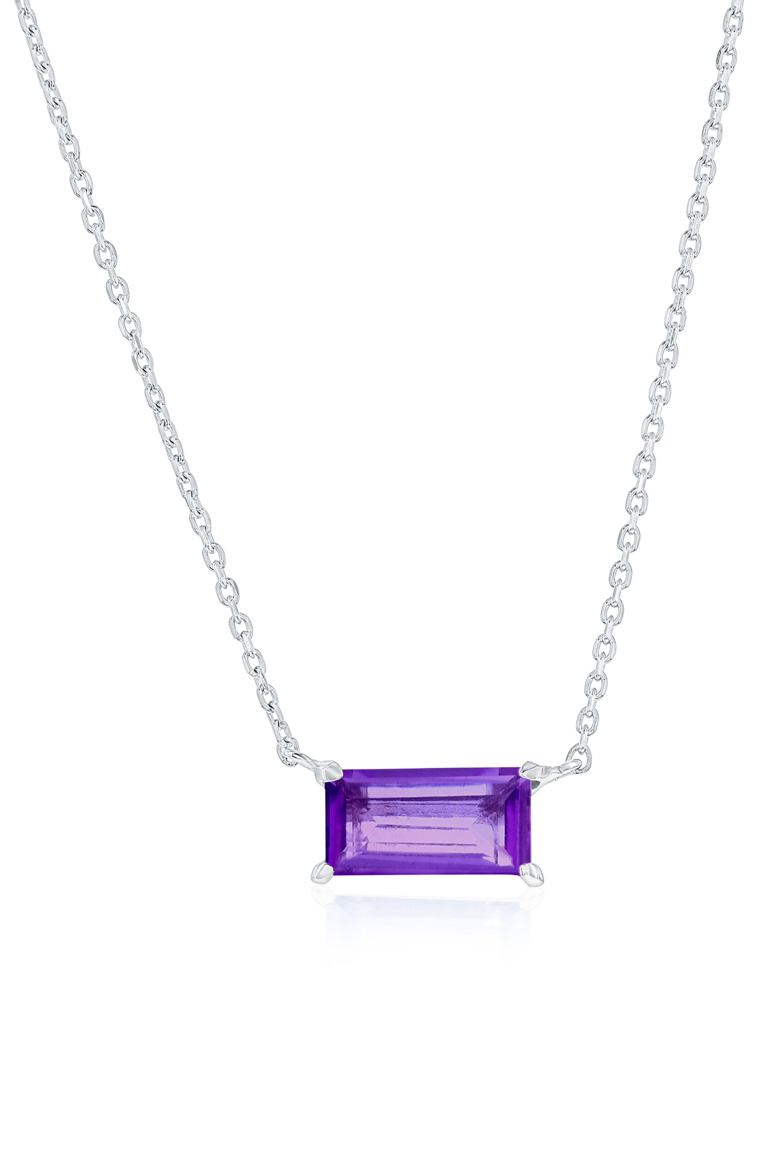 SIMONA Baguette Cut Semiprecious Stone Pendant Necklace