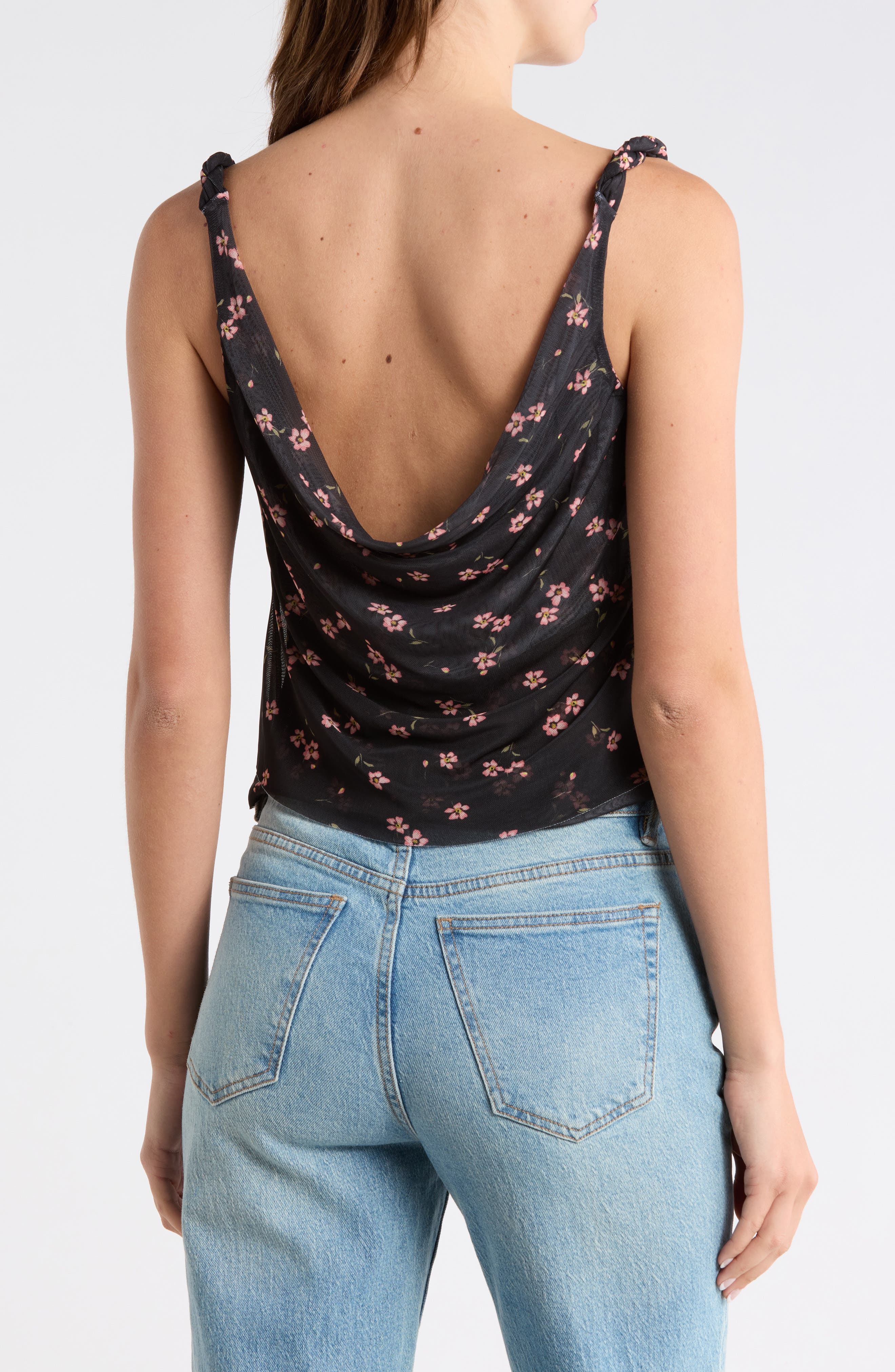 AFRM Asher Floral Ruched Mesh Top
