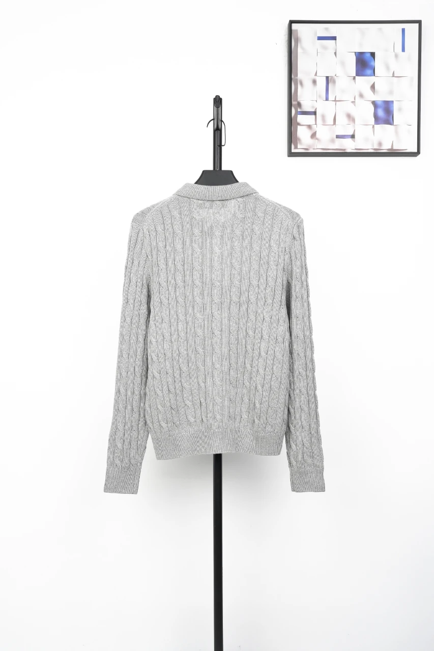 Ralph Lauren Light Grey Pony Embroidered Cable Knit Long Sleeve Polo Sweater product photo from LabelPicks
