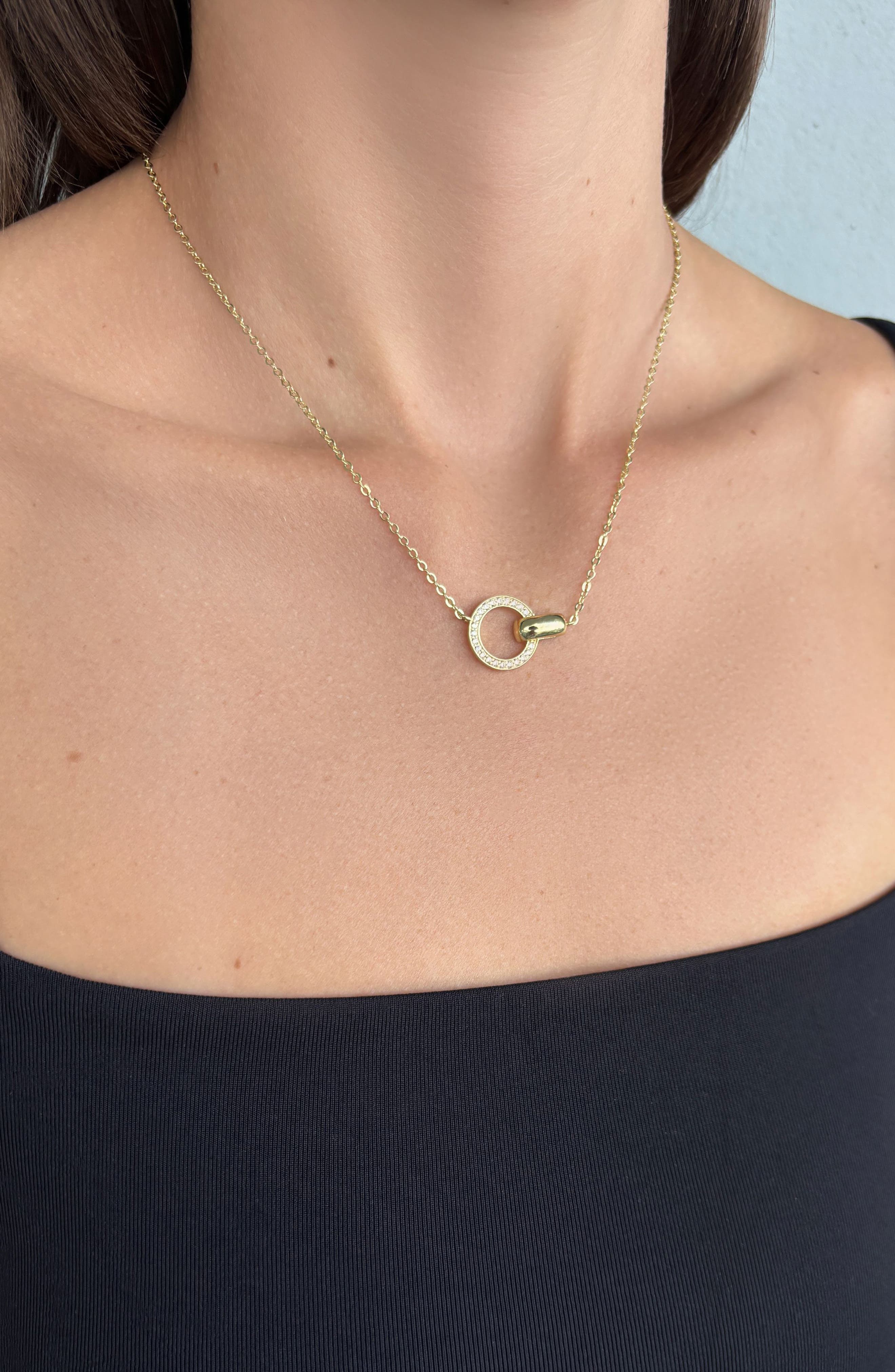 Adornia 14K Gold Plated Cubic Zirconia Interlocking Circles Pendant Necklace