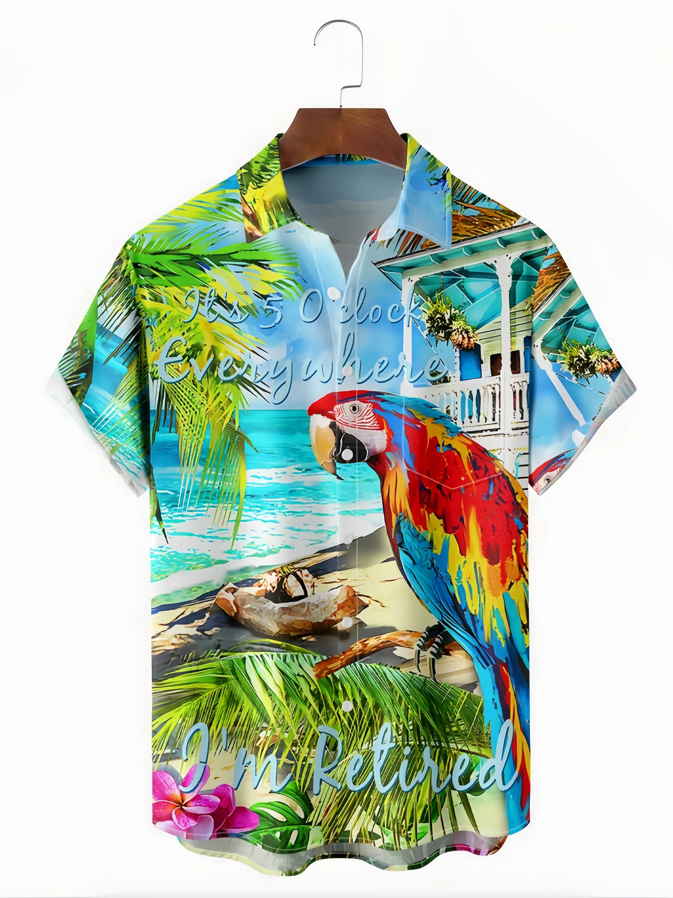 It's 5 o'clock Somewhere I'm Retired Chest Pocket Short Sleeve Hawaiian Shirt
